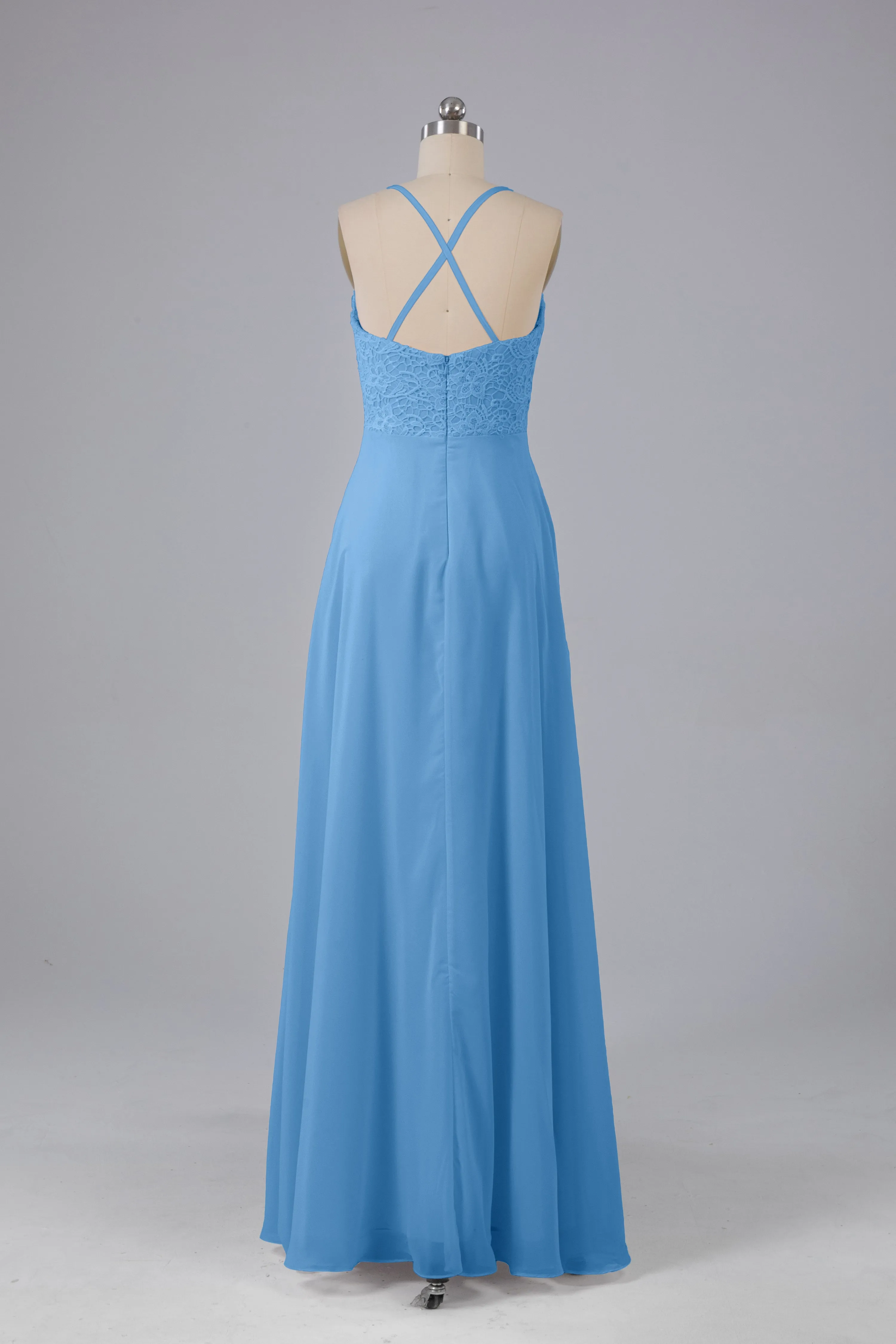 Backless Spaghetti Straps Lace Bridesmaid Dresses