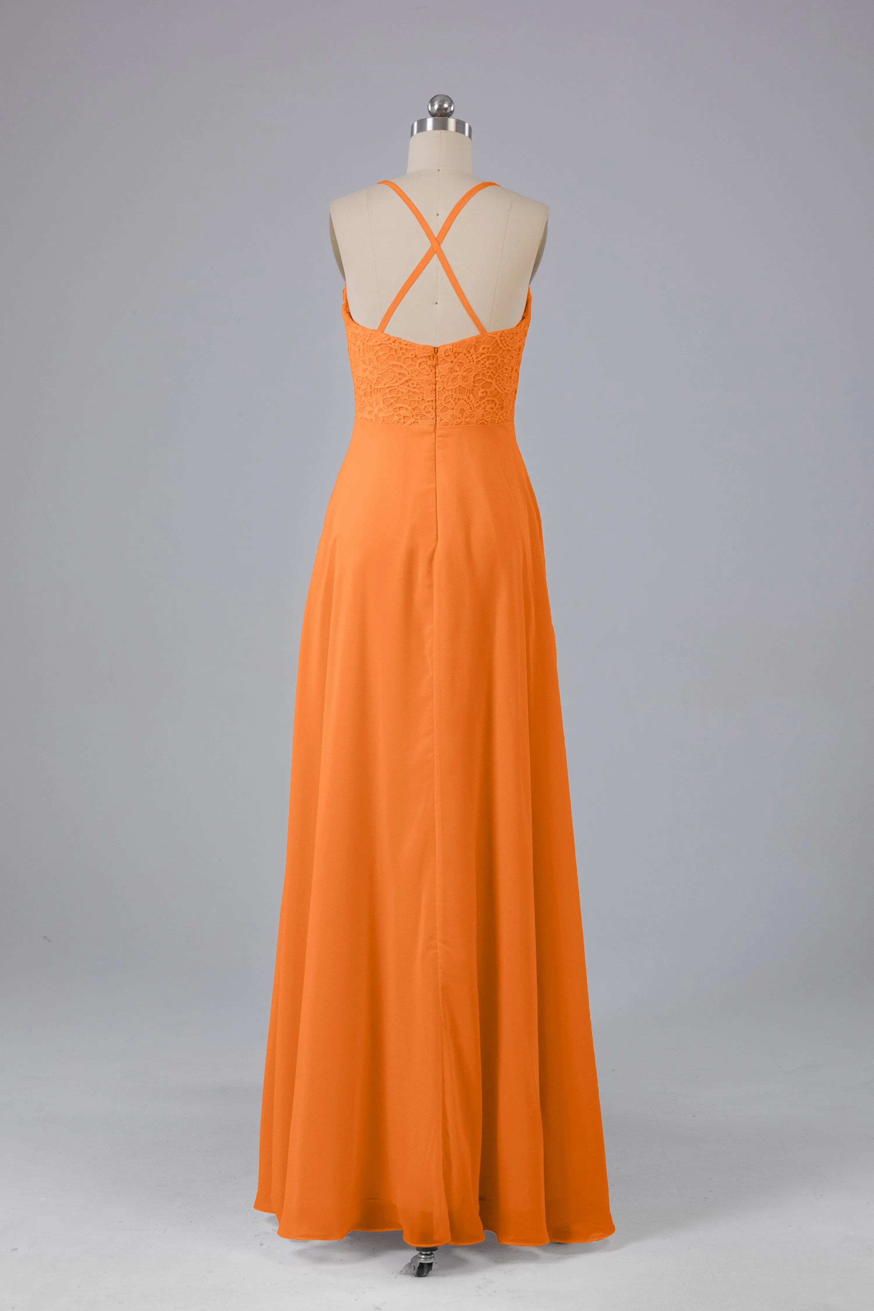 Backless Spaghetti Straps Lace Bridesmaid Dresses