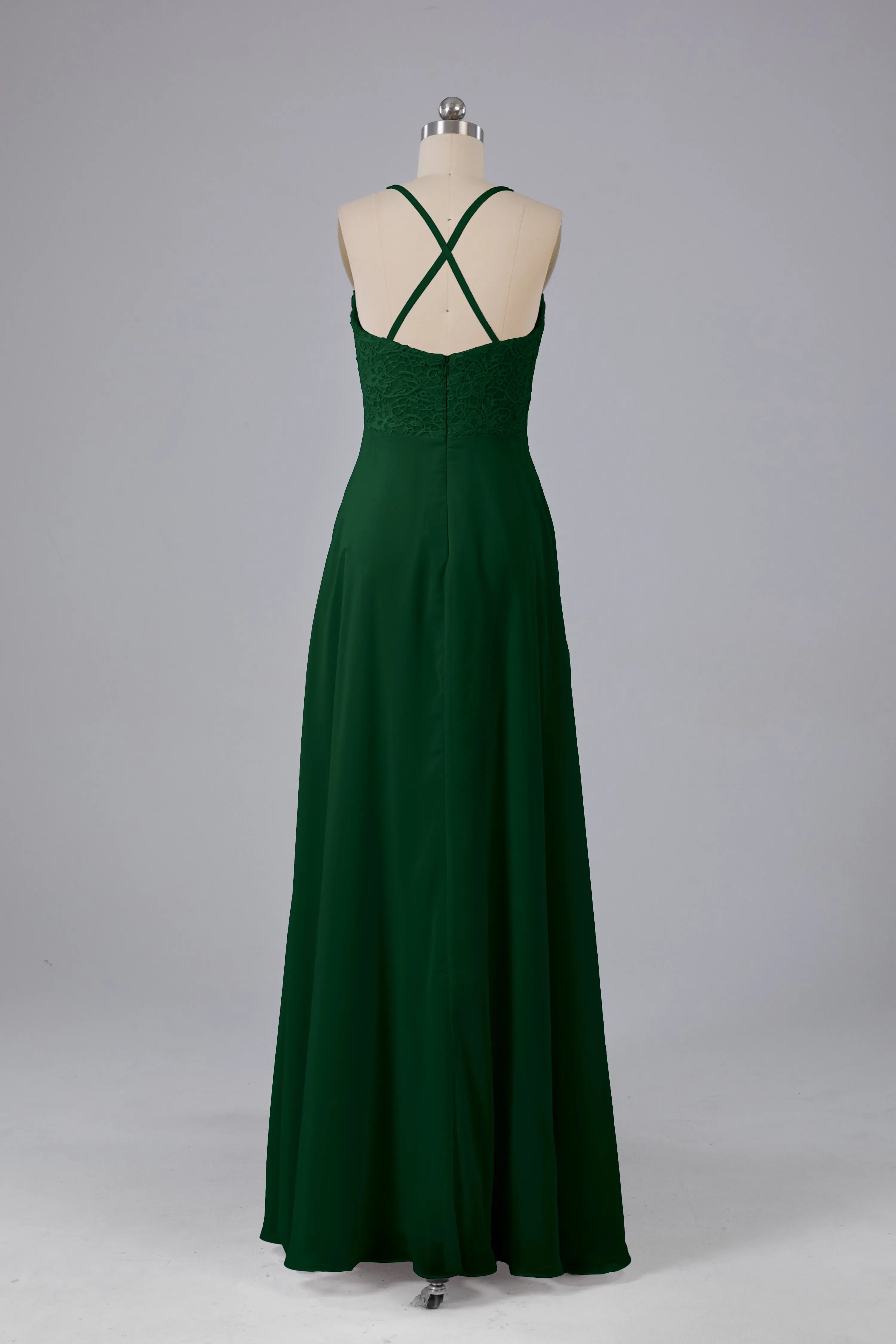 Backless Spaghetti Straps Lace Bridesmaid Dresses