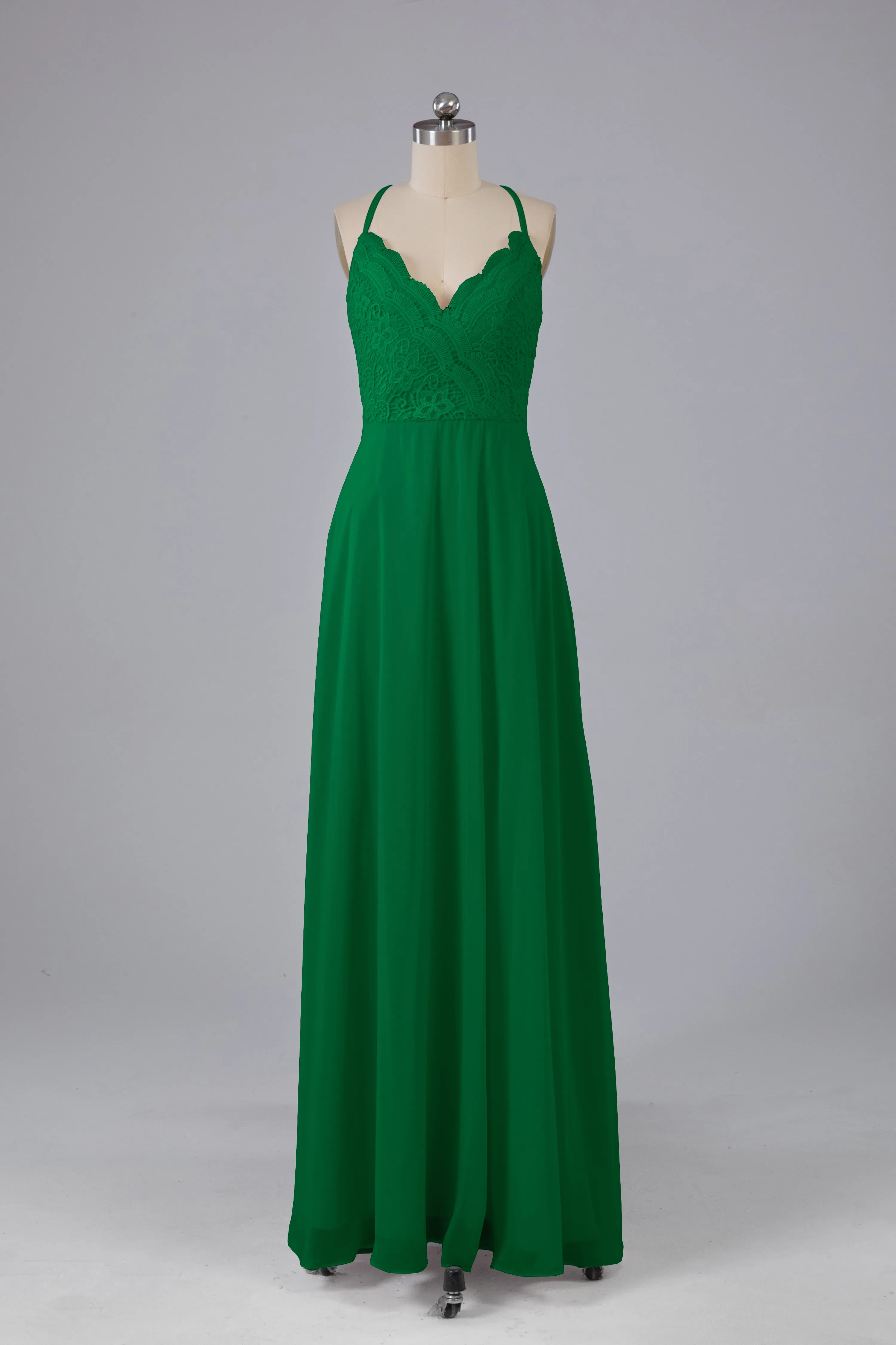 Backless Spaghetti Straps Lace Bridesmaid Dresses