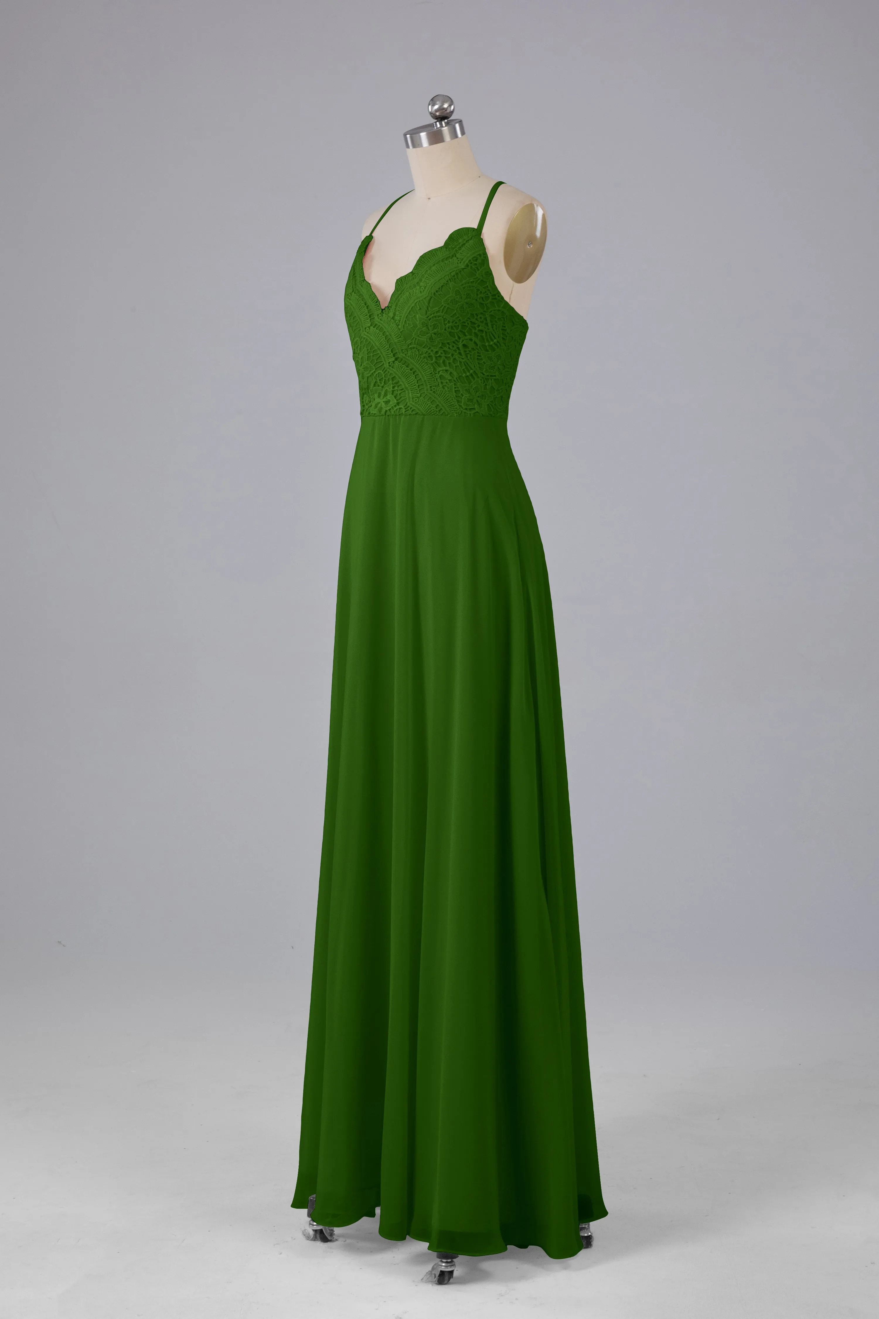 Backless Spaghetti Straps Lace Bridesmaid Dresses