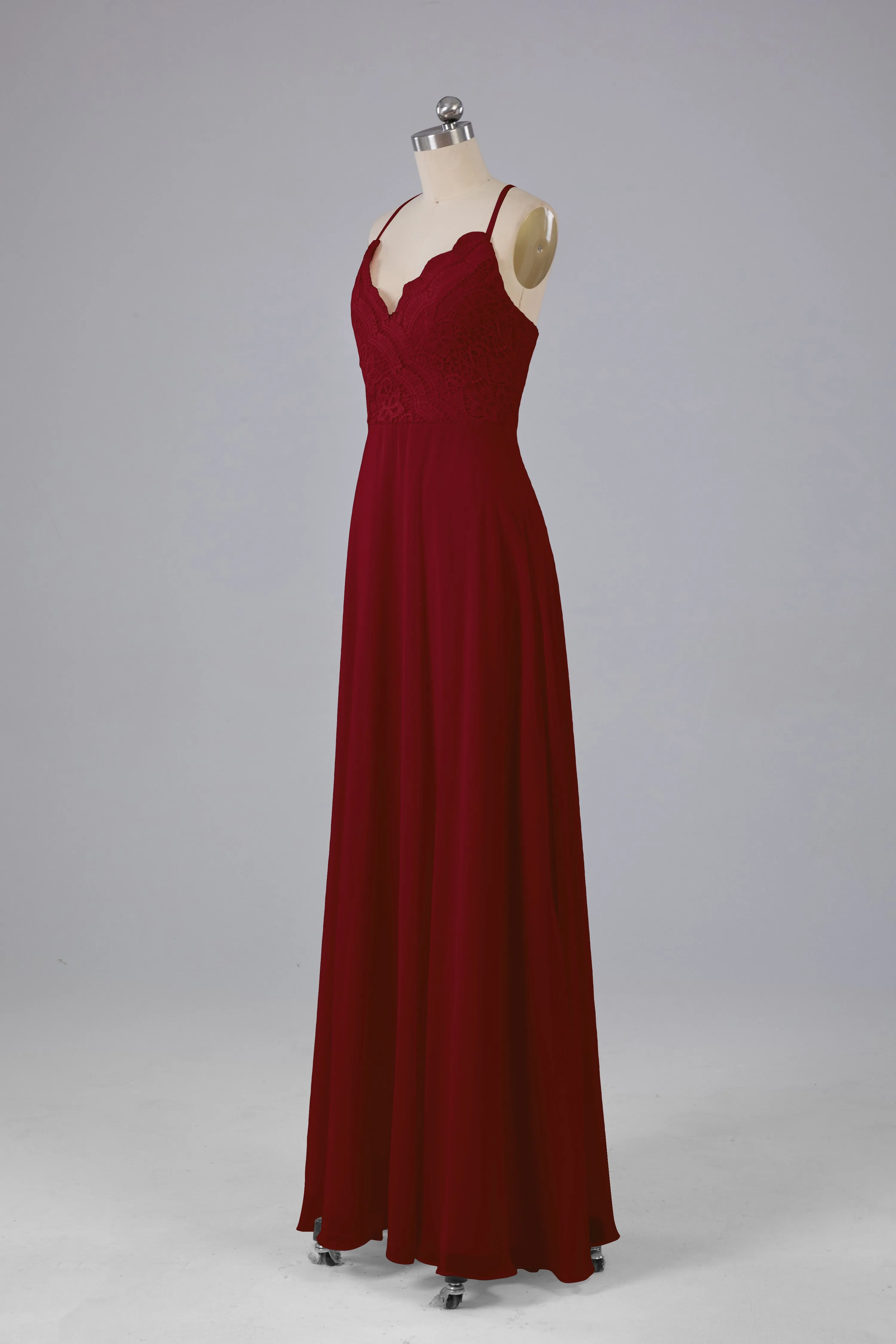 Backless Spaghetti Straps Lace Bridesmaid Dresses