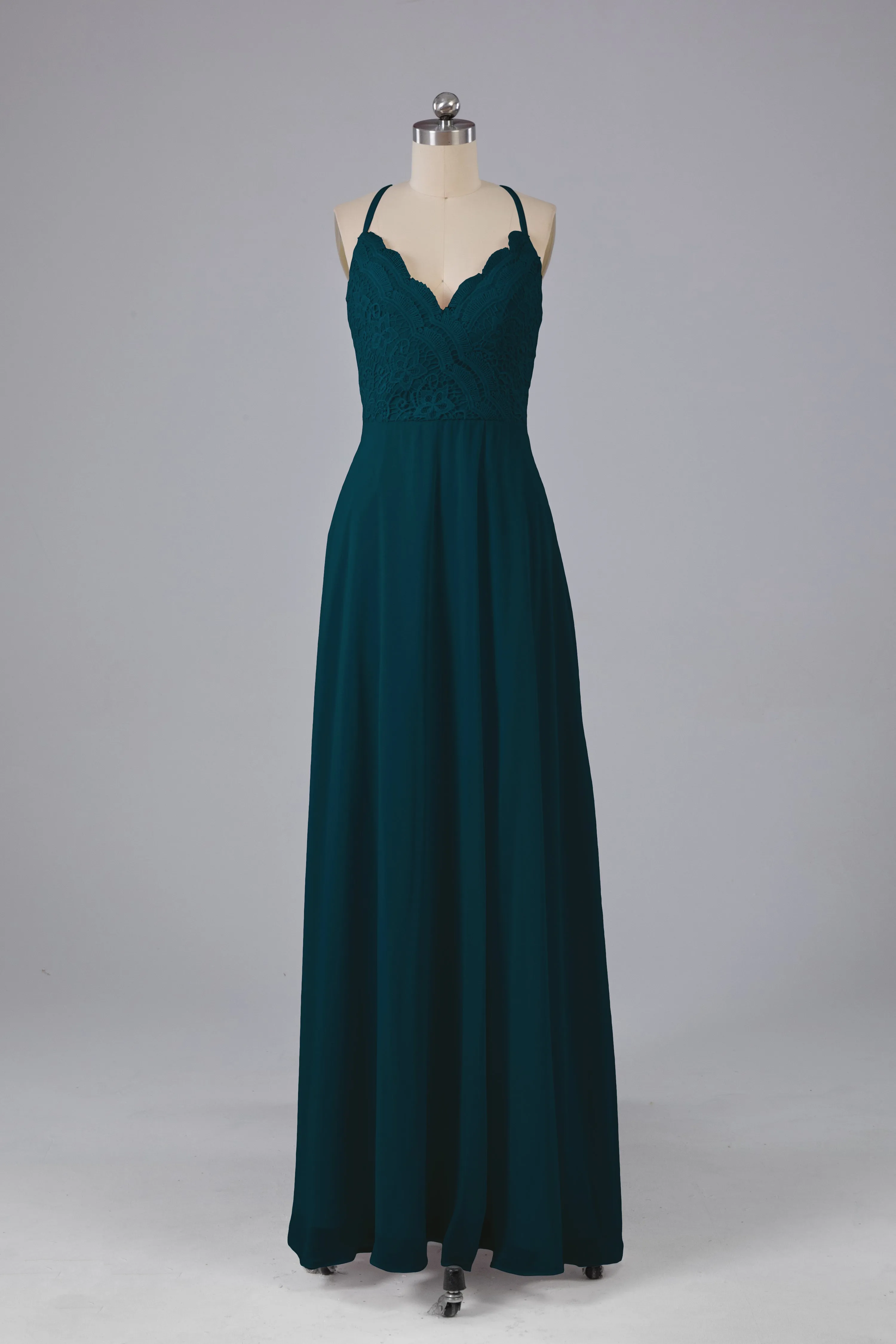 Backless Spaghetti Straps Lace Bridesmaid Dresses