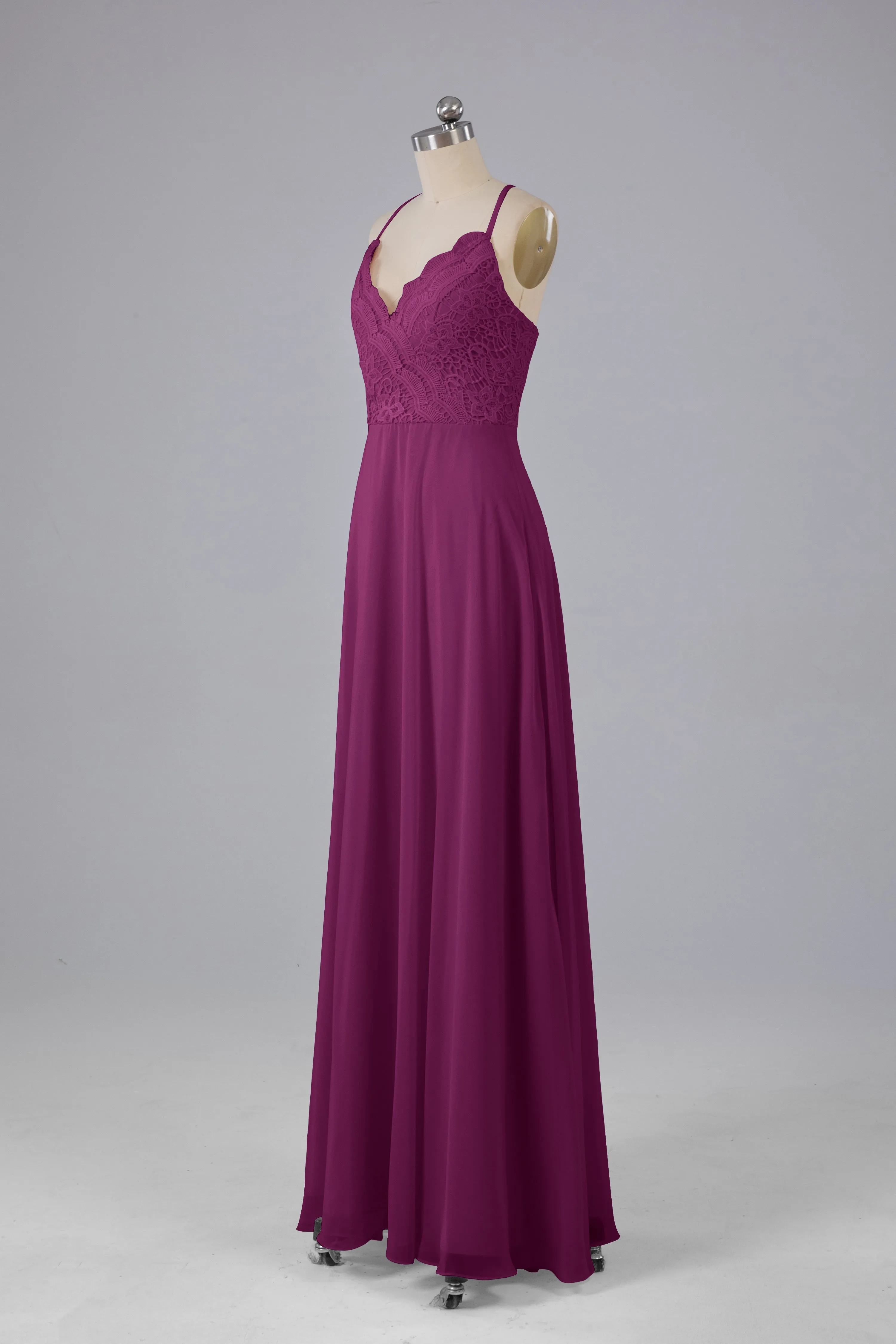 Backless Spaghetti Straps Lace Bridesmaid Dresses