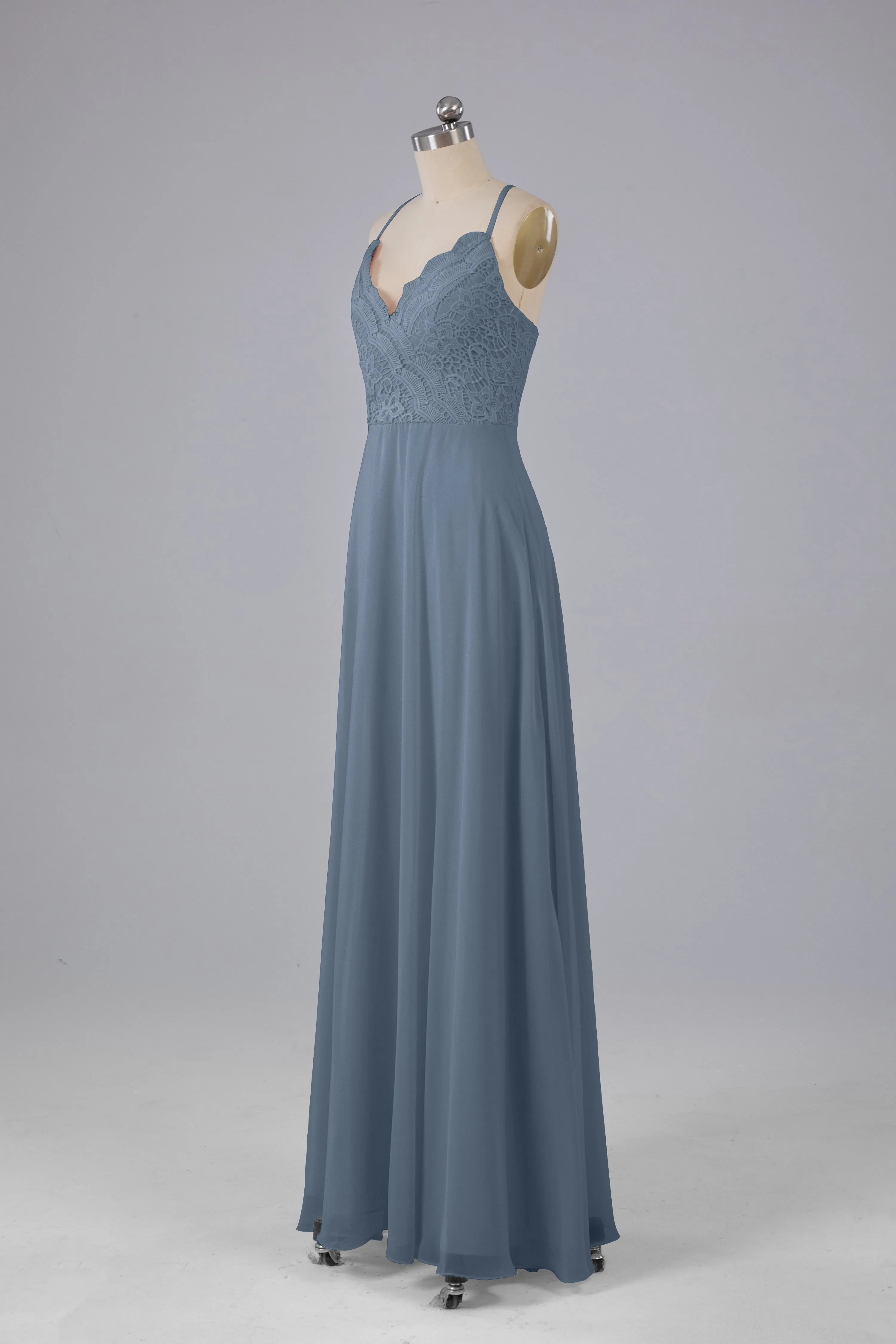 Backless Spaghetti Straps Lace Bridesmaid Dresses