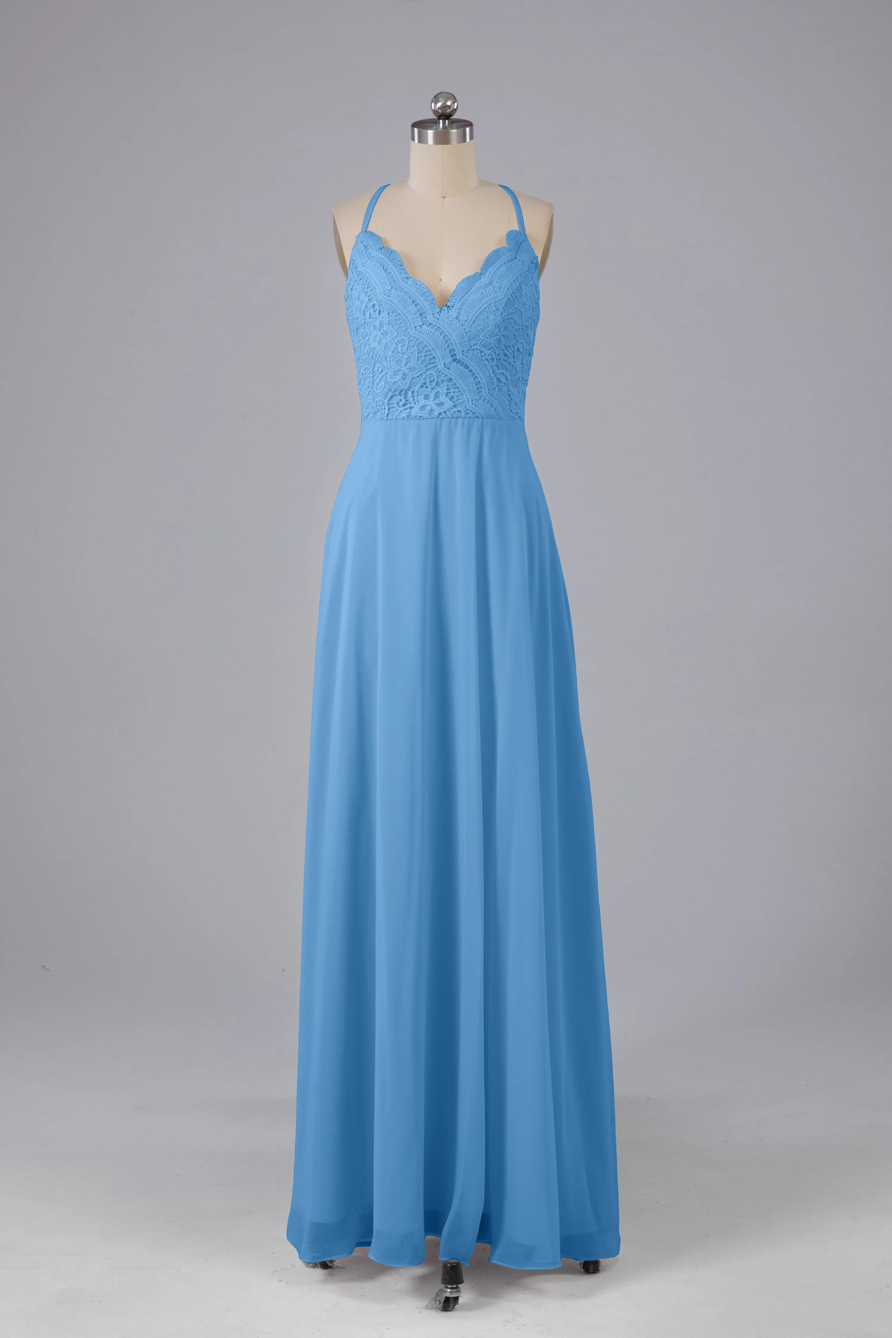 Backless Spaghetti Straps Lace Bridesmaid Dresses
