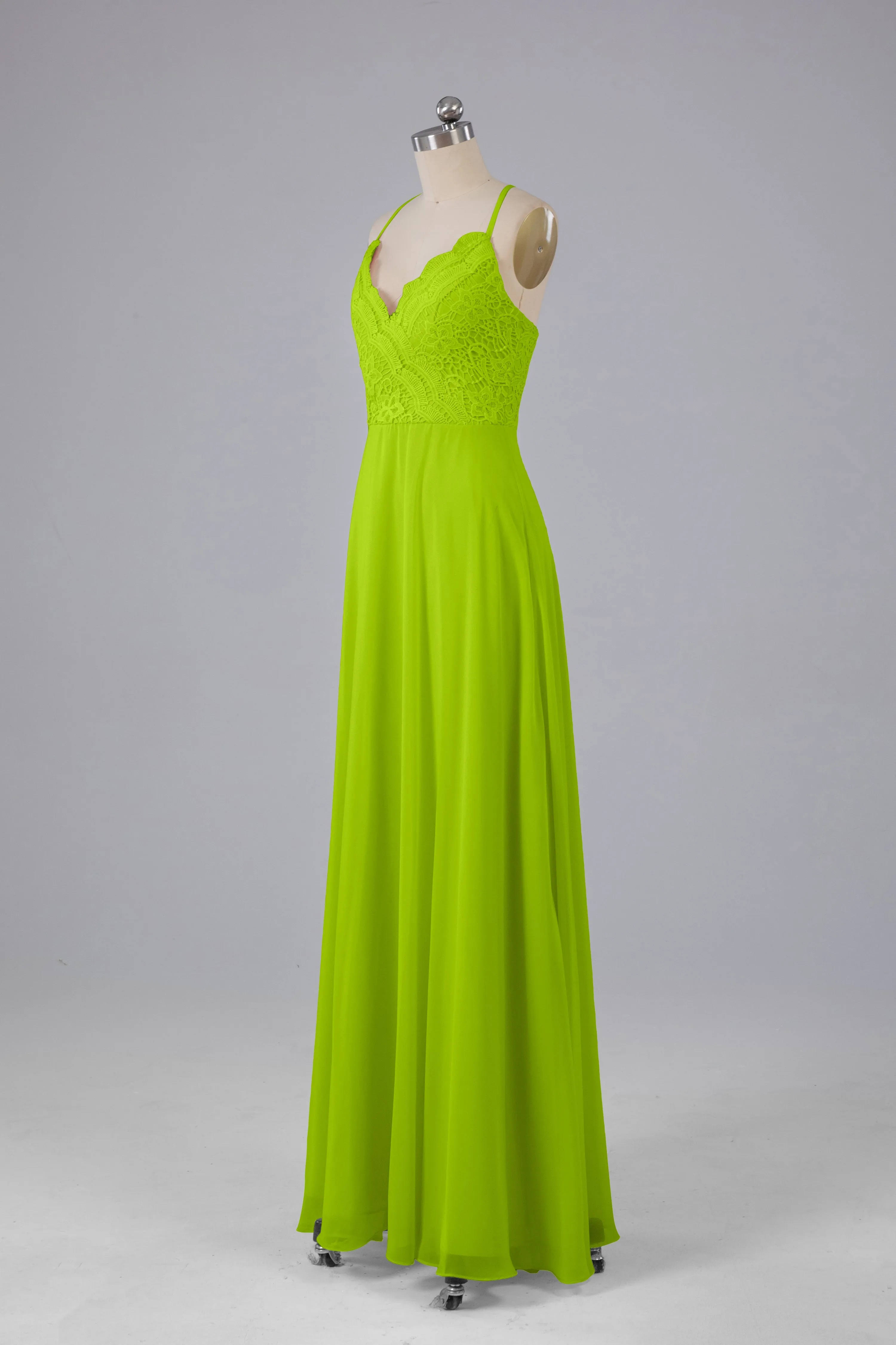 Backless Spaghetti Straps Lace Bridesmaid Dresses