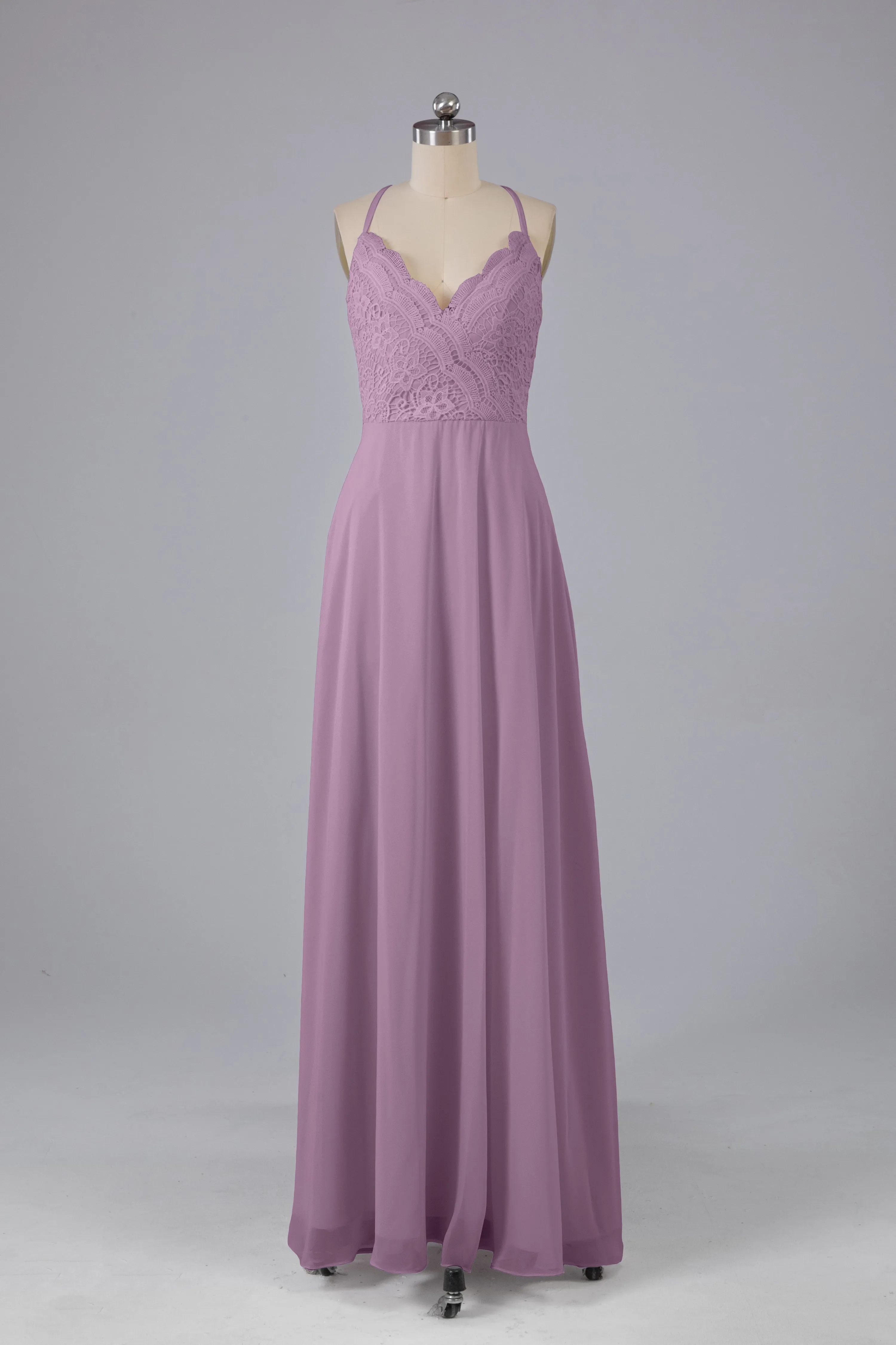 Backless Spaghetti Straps Lace Bridesmaid Dresses