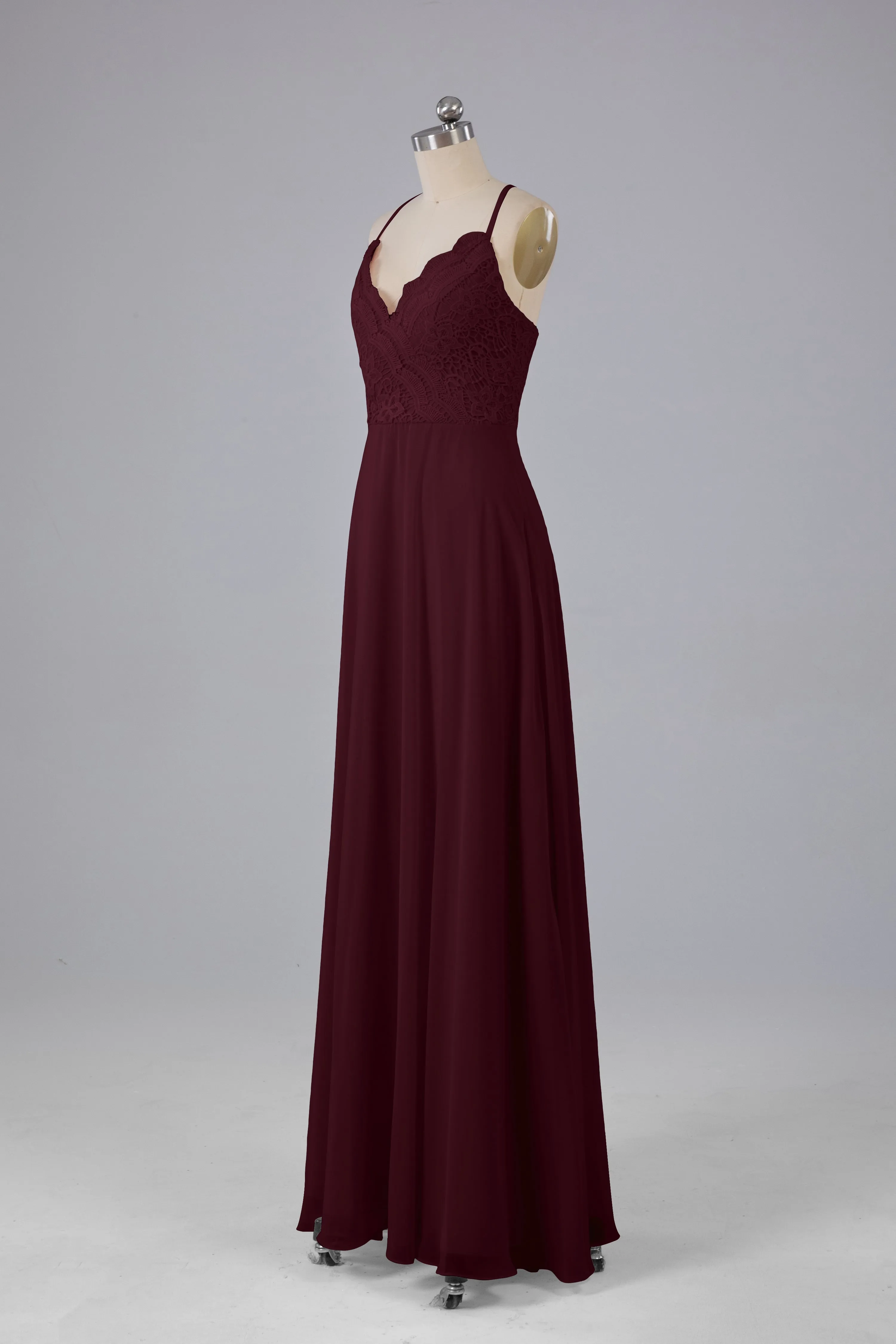 Backless Spaghetti Straps Lace Bridesmaid Dresses