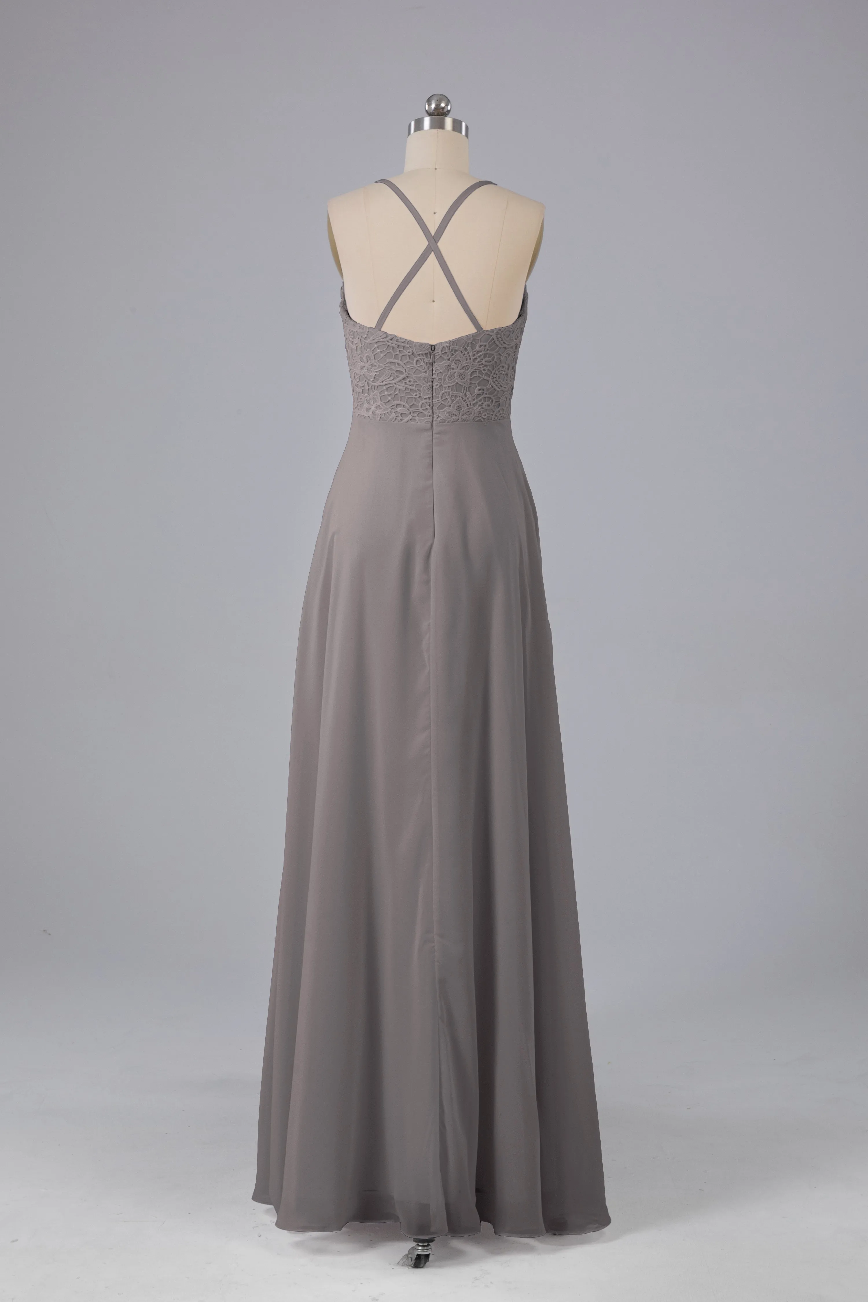 Backless Spaghetti Straps Lace Bridesmaid Dresses