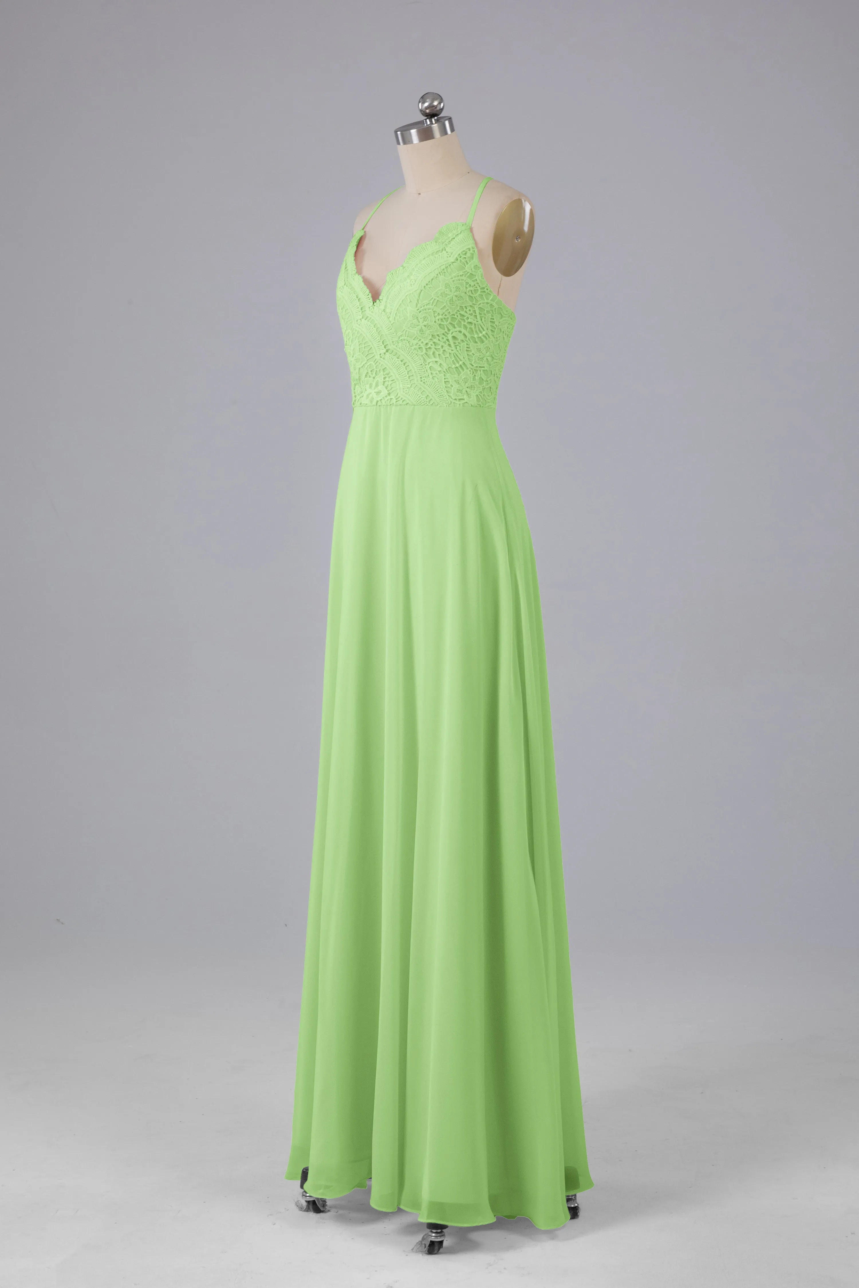 Backless Spaghetti Straps Lace Bridesmaid Dresses