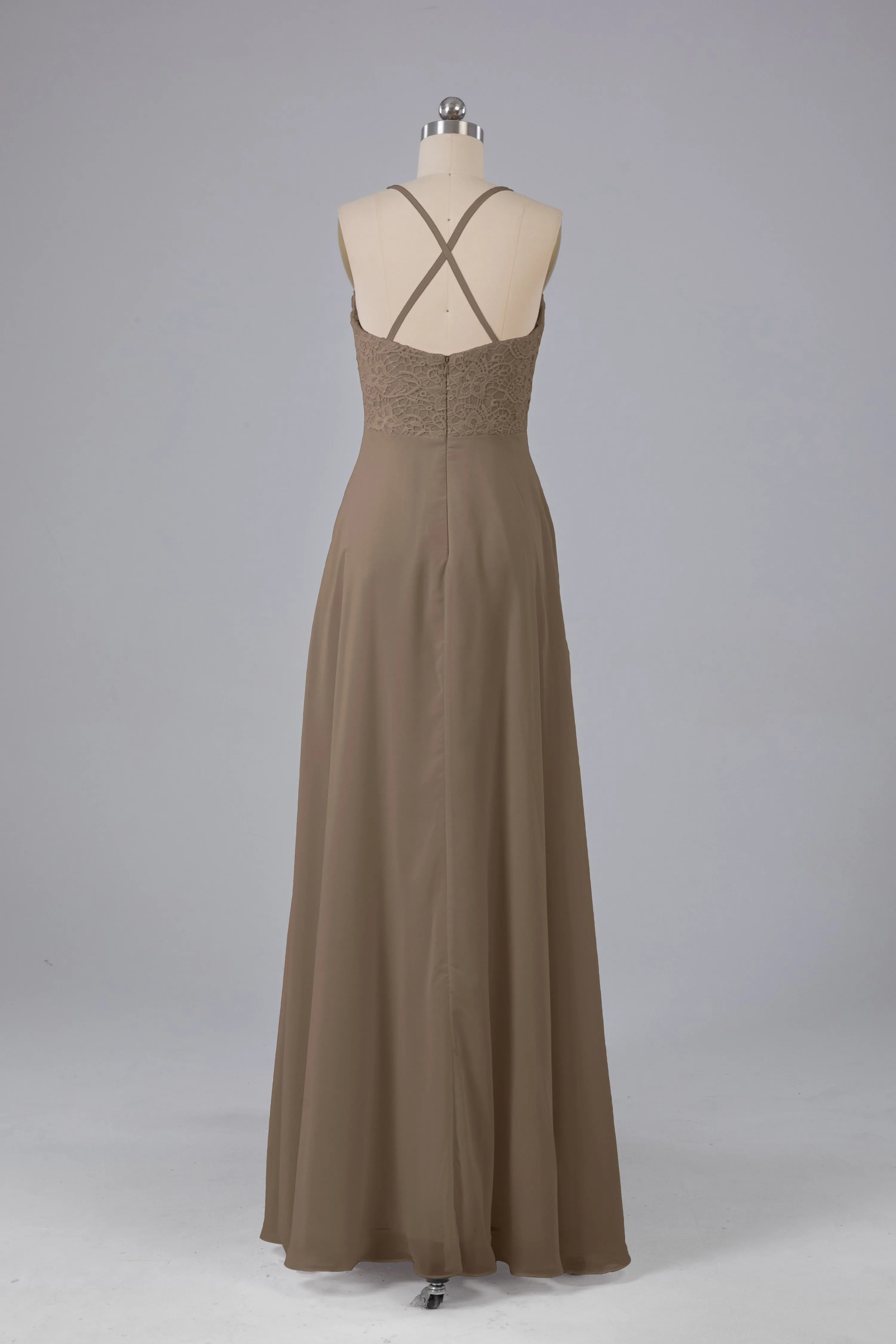 Backless Spaghetti Straps Lace Bridesmaid Dresses