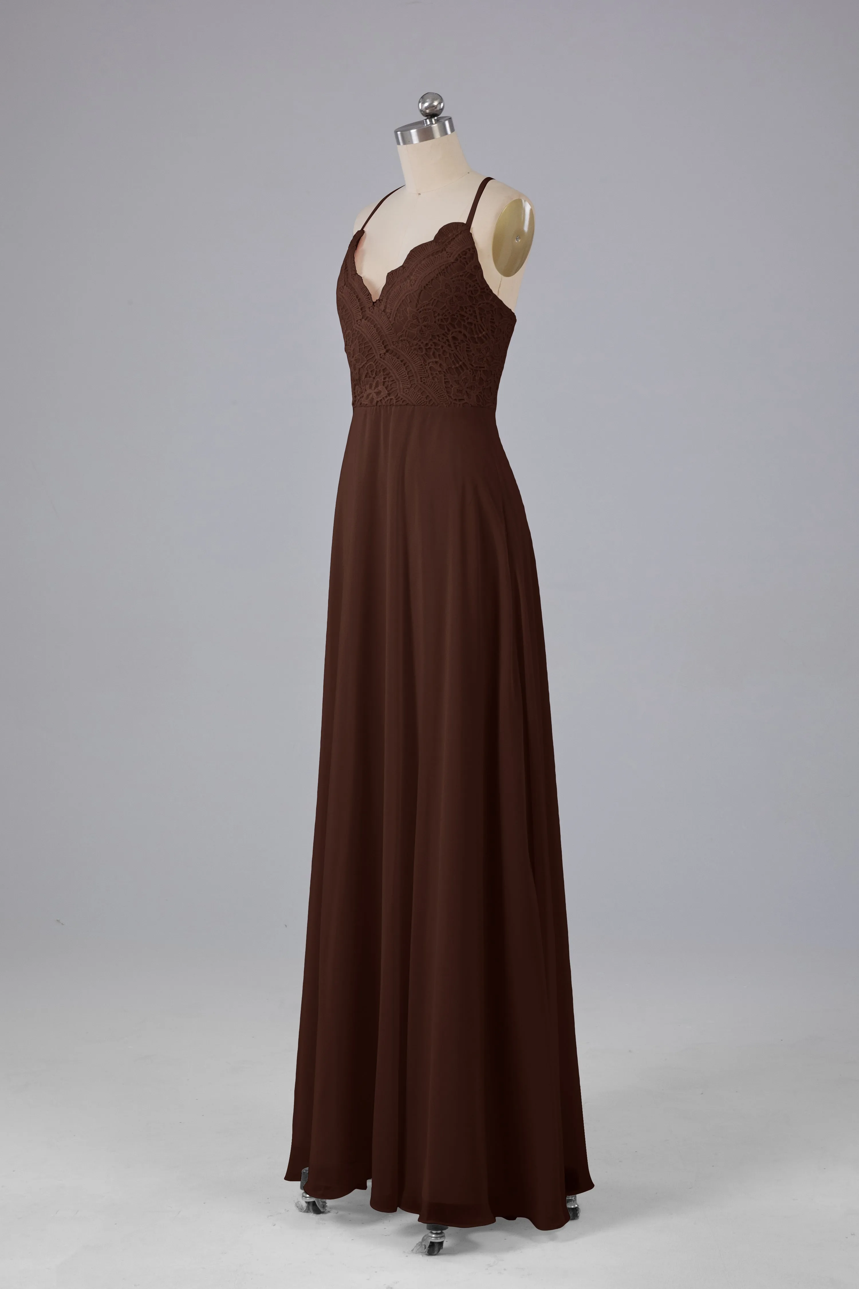 Backless Spaghetti Straps Lace Bridesmaid Dresses