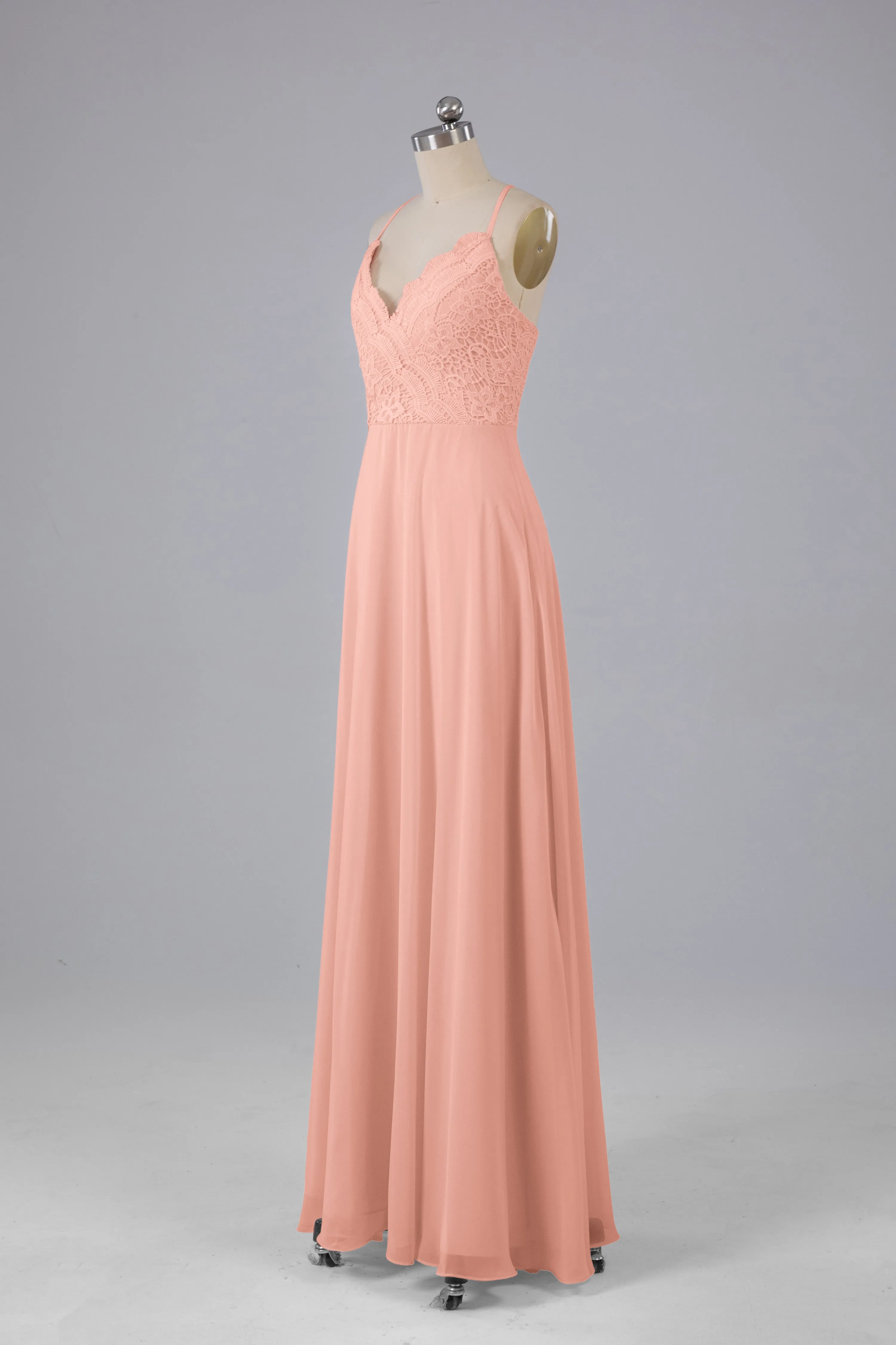 Backless Spaghetti Straps Lace Bridesmaid Dresses
