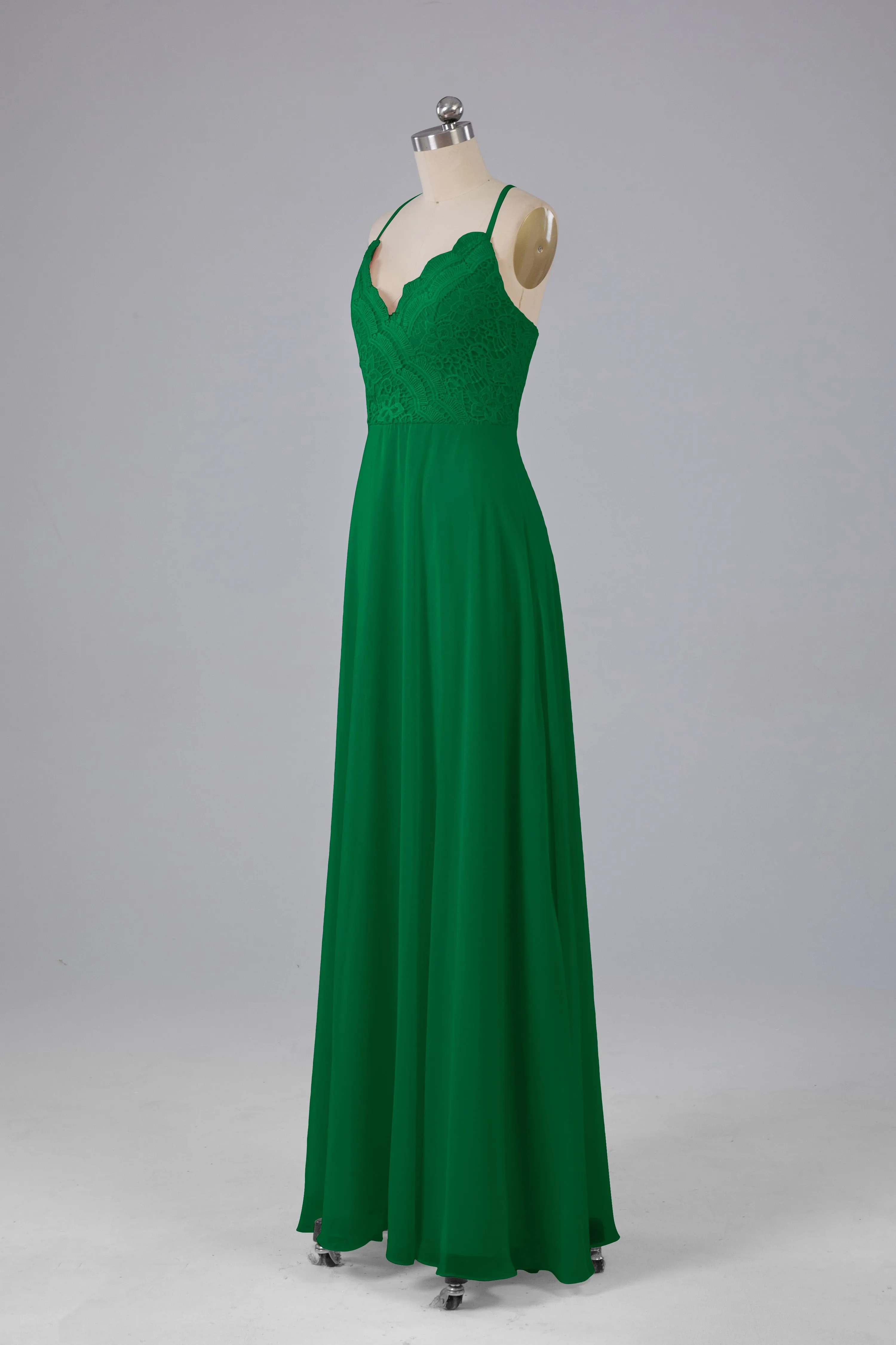 Backless Spaghetti Straps Lace Bridesmaid Dresses