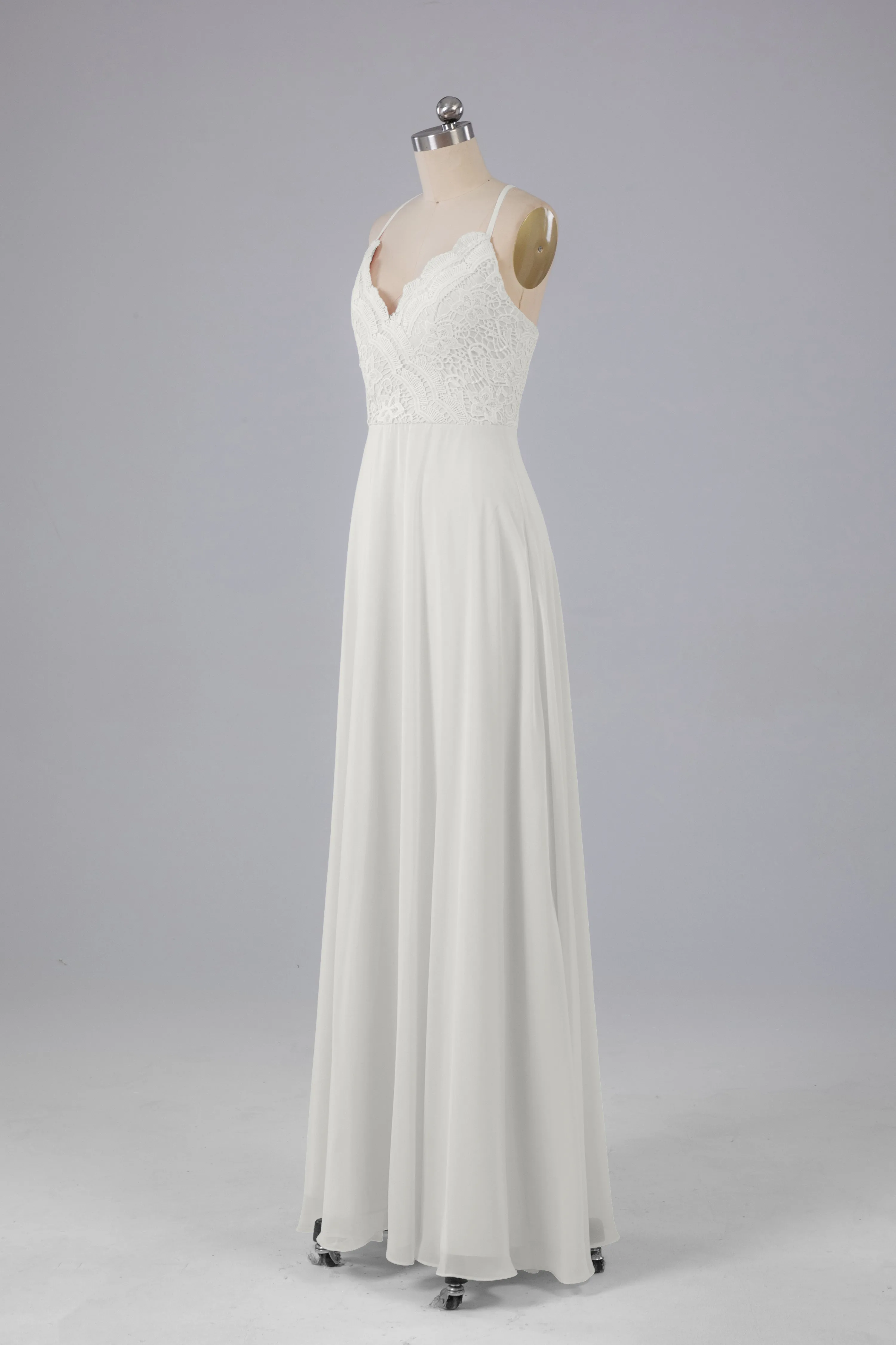 Backless Spaghetti Straps Lace Bridesmaid Dresses