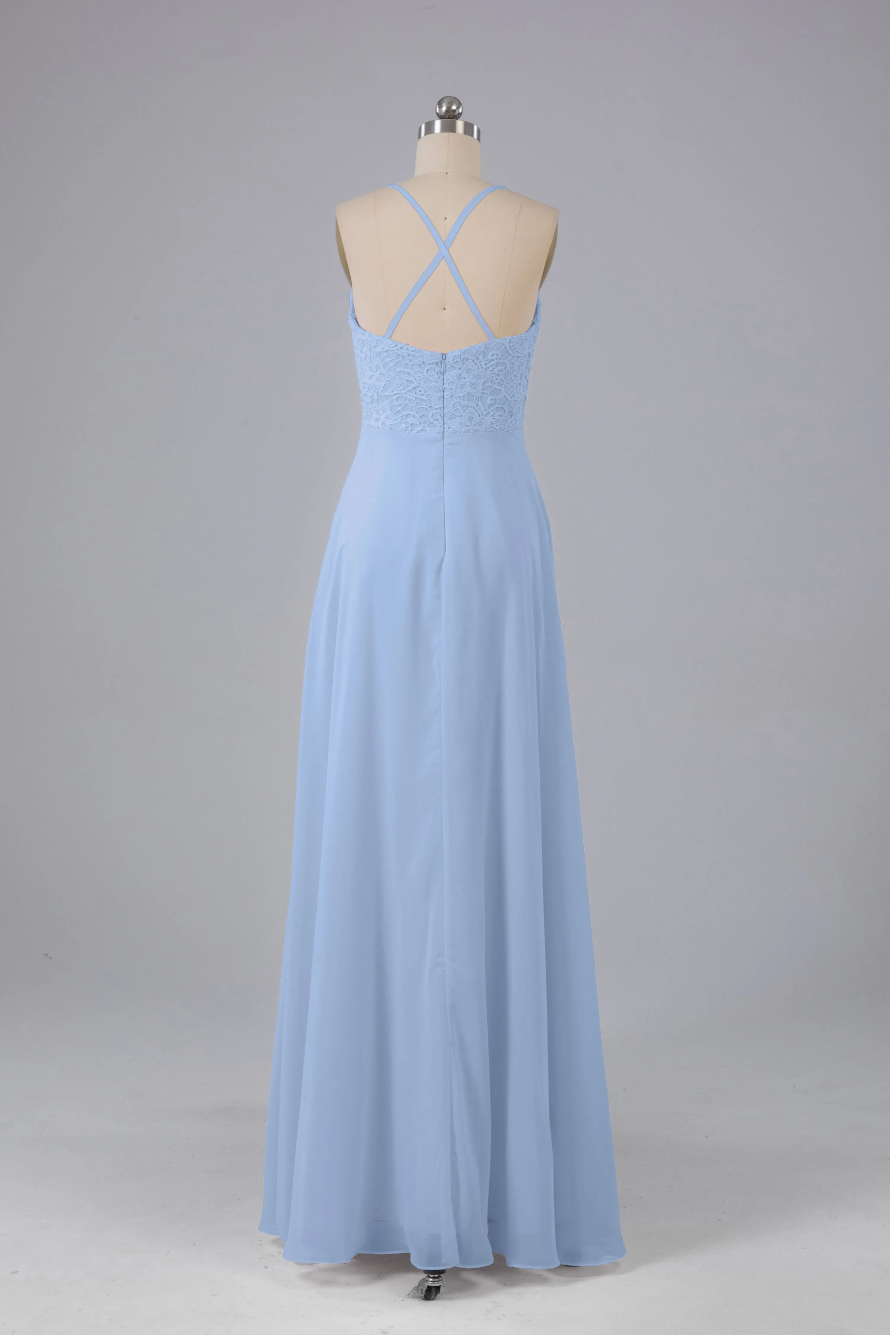 Backless Spaghetti Straps Lace Bridesmaid Dresses