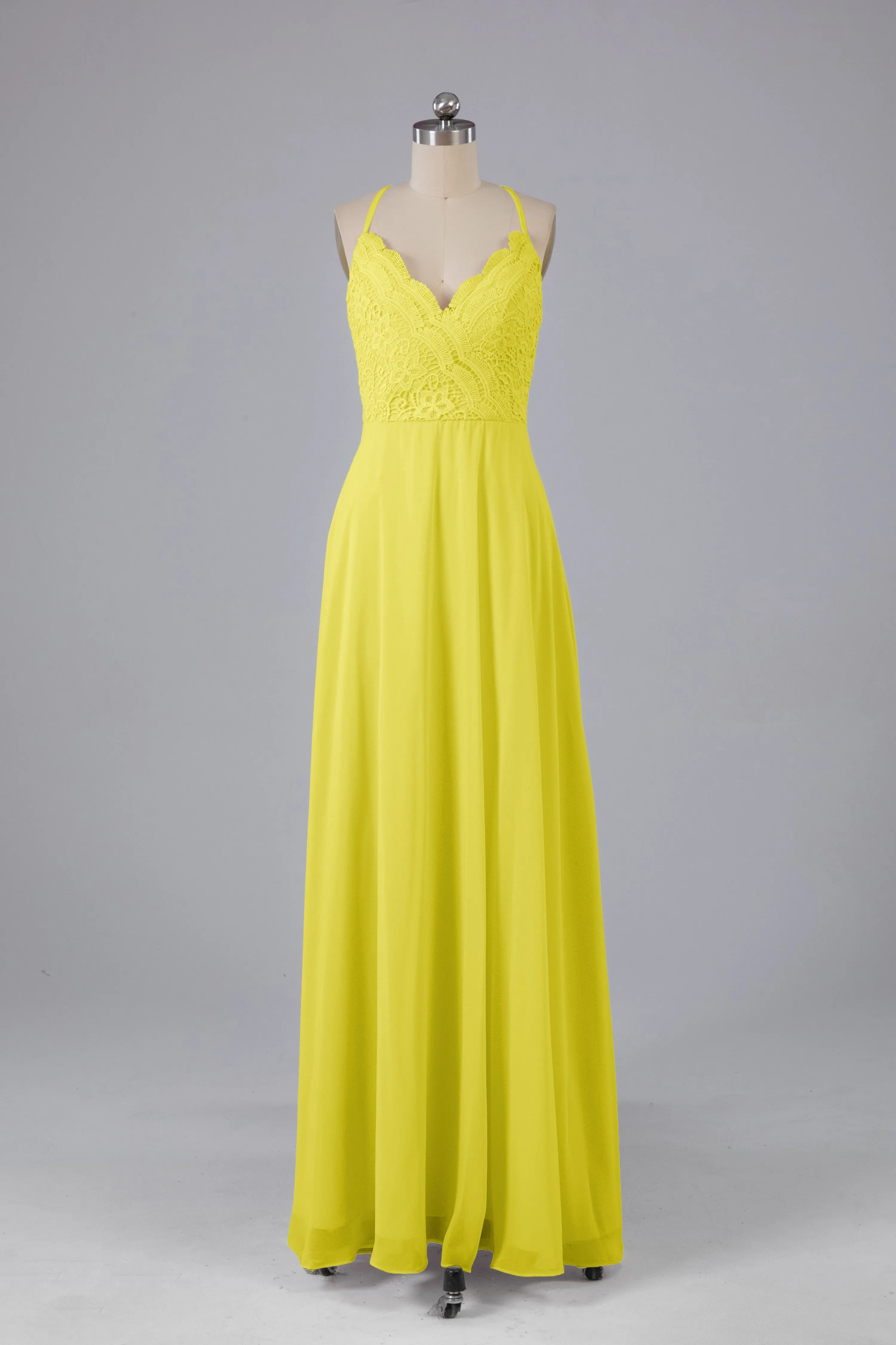 Backless Spaghetti Straps Lace Bridesmaid Dresses