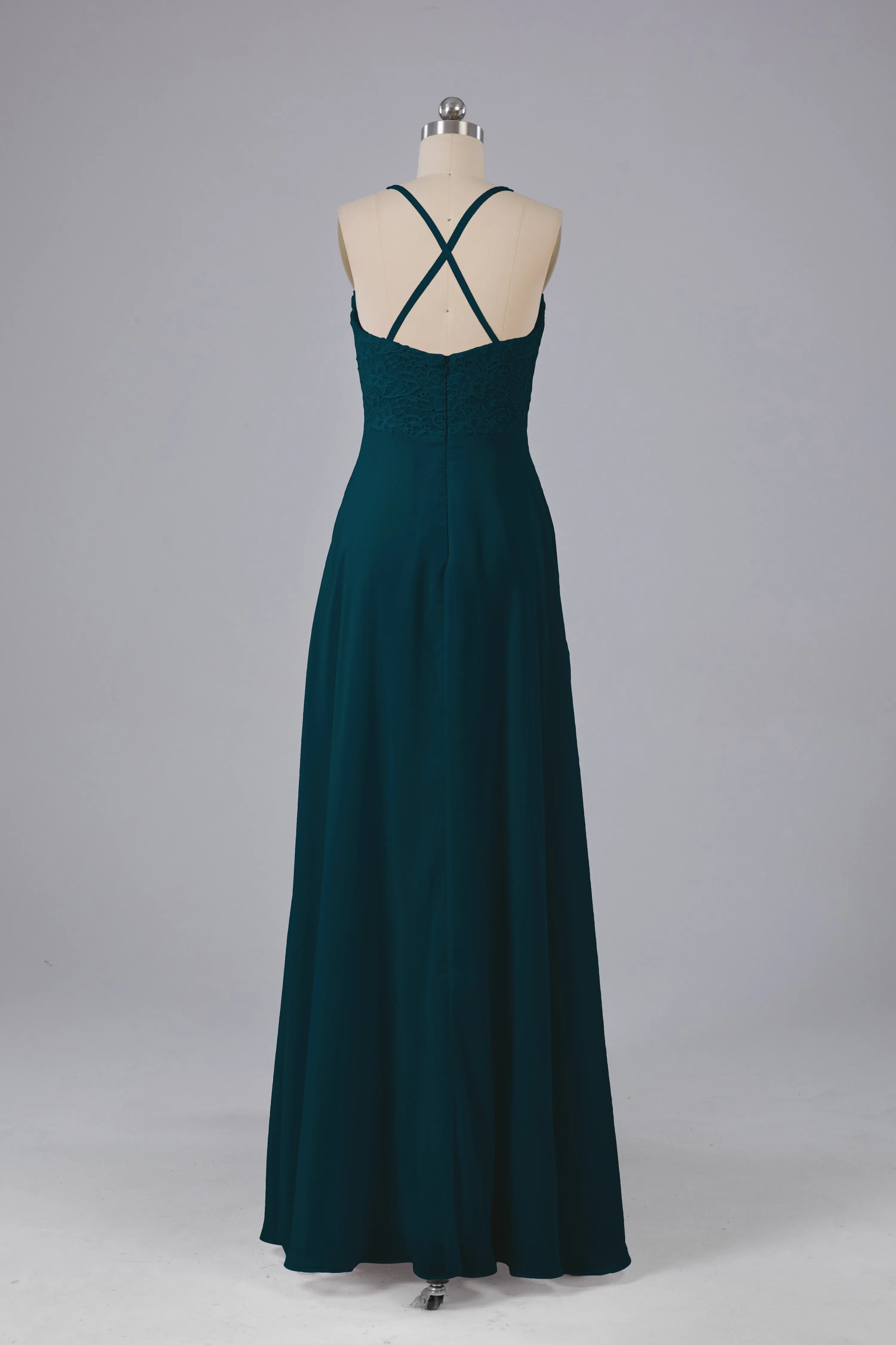 Backless Spaghetti Straps Lace Bridesmaid Dresses