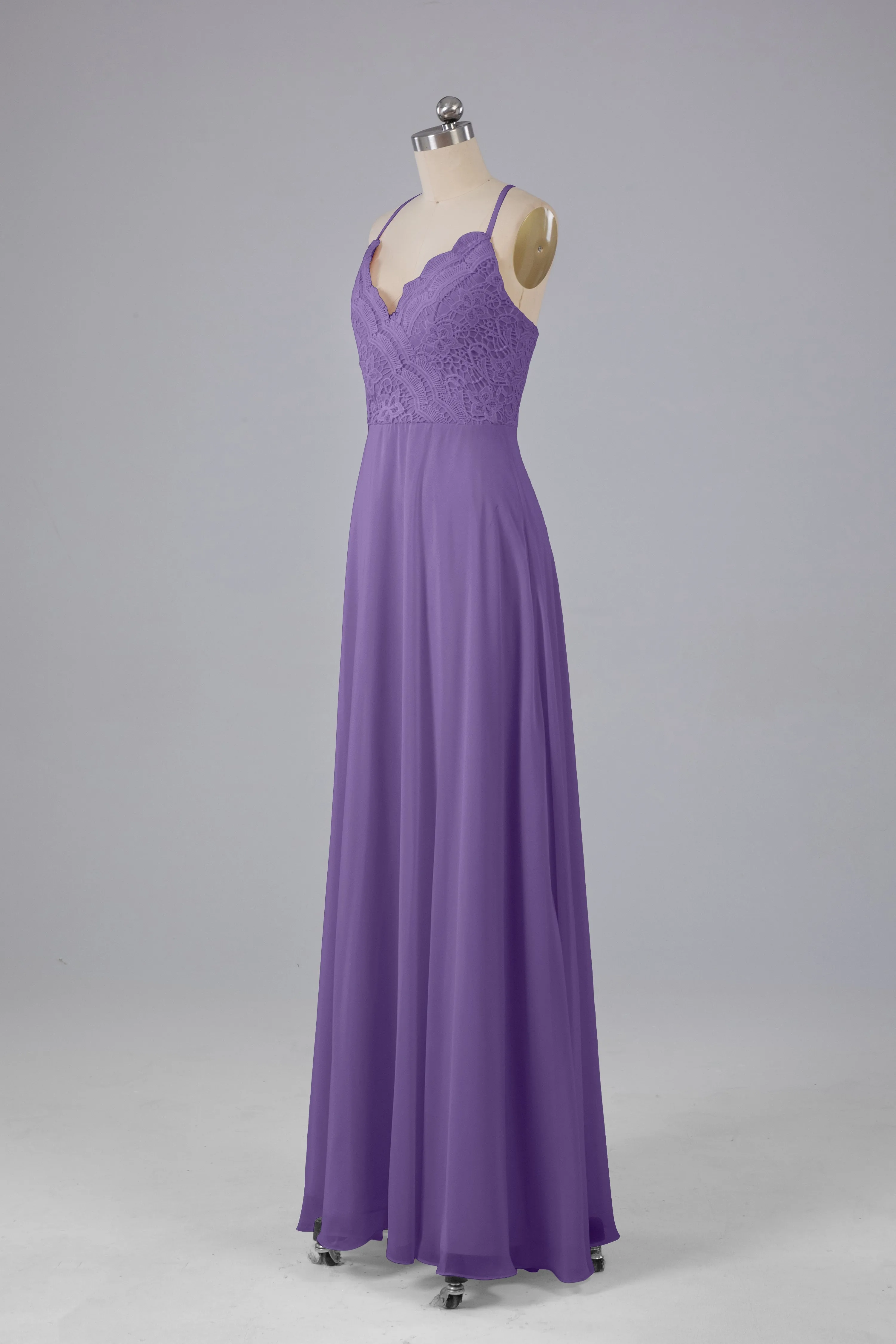 Backless Spaghetti Straps Lace Bridesmaid Dresses
