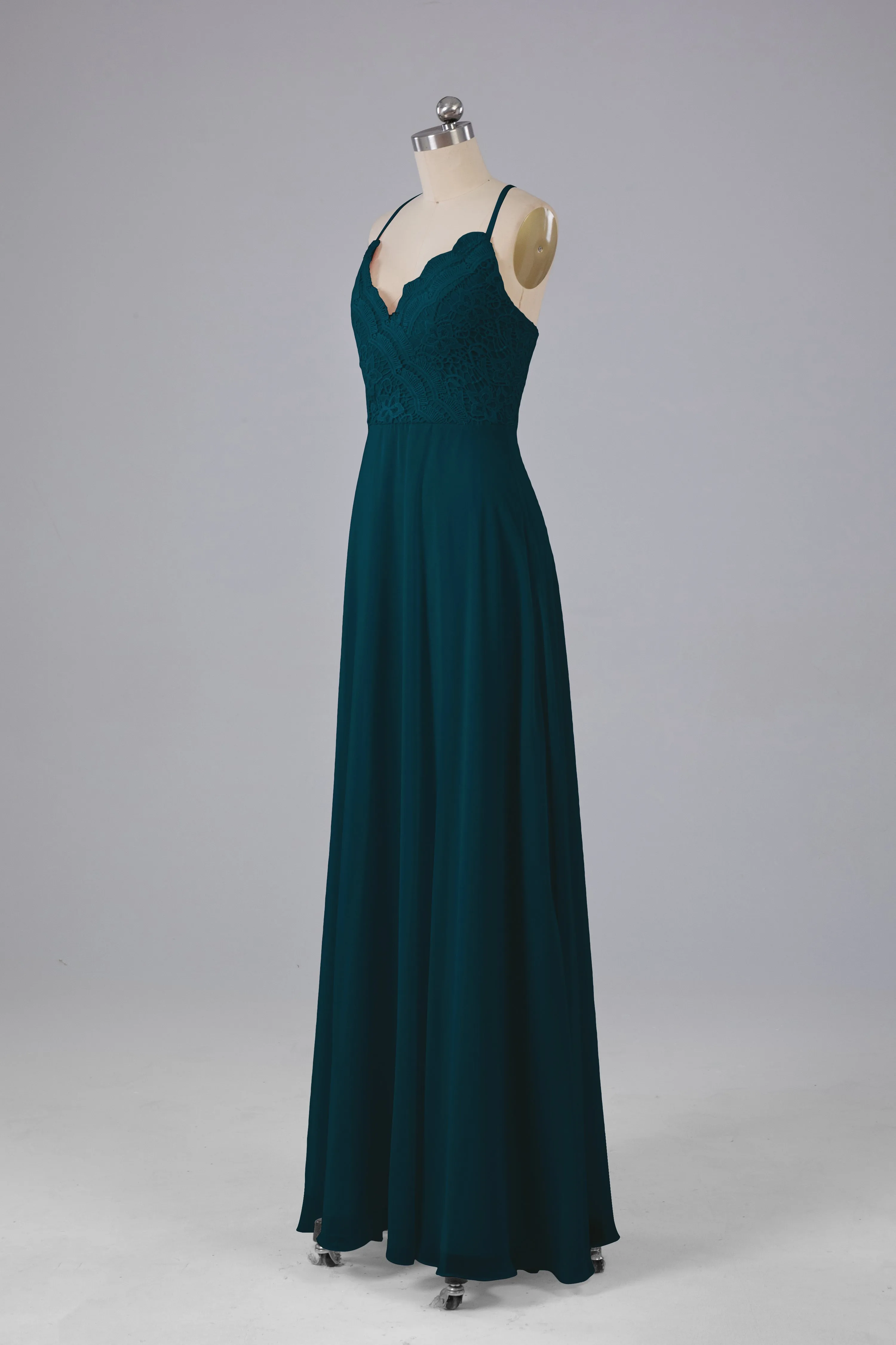 Backless Spaghetti Straps Lace Bridesmaid Dresses