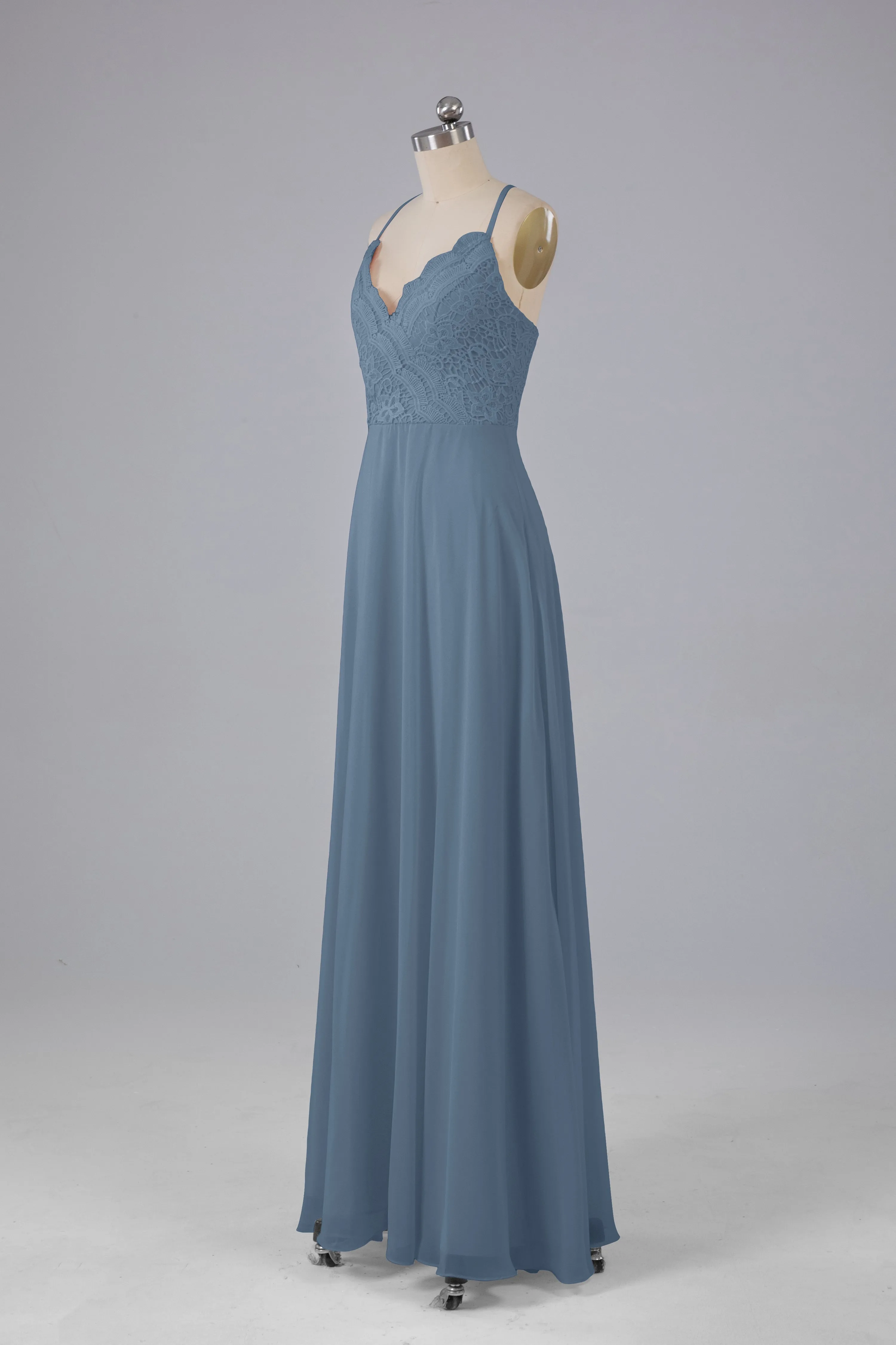Backless Spaghetti Straps Lace Bridesmaid Dresses