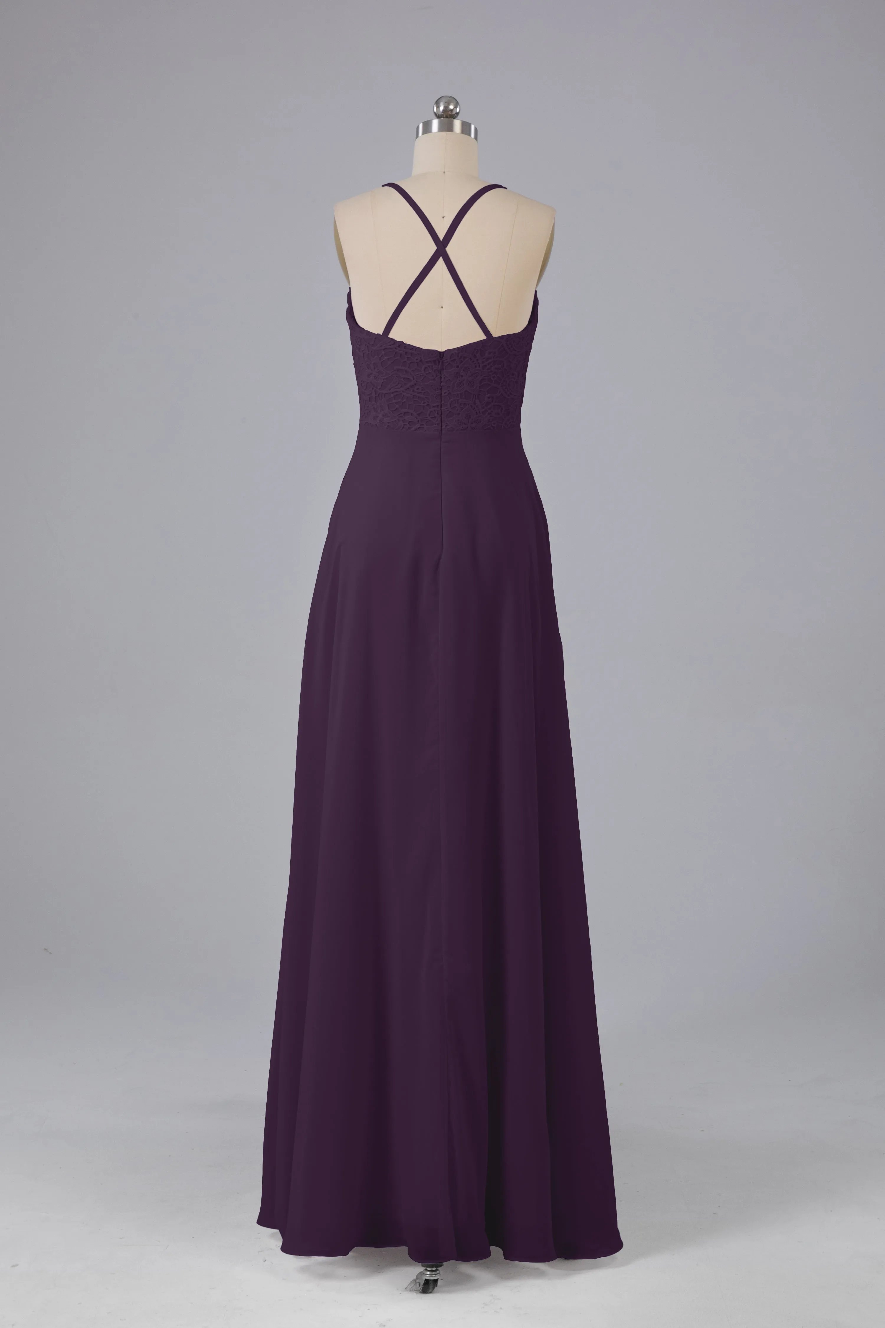 Backless Spaghetti Straps Lace Bridesmaid Dresses