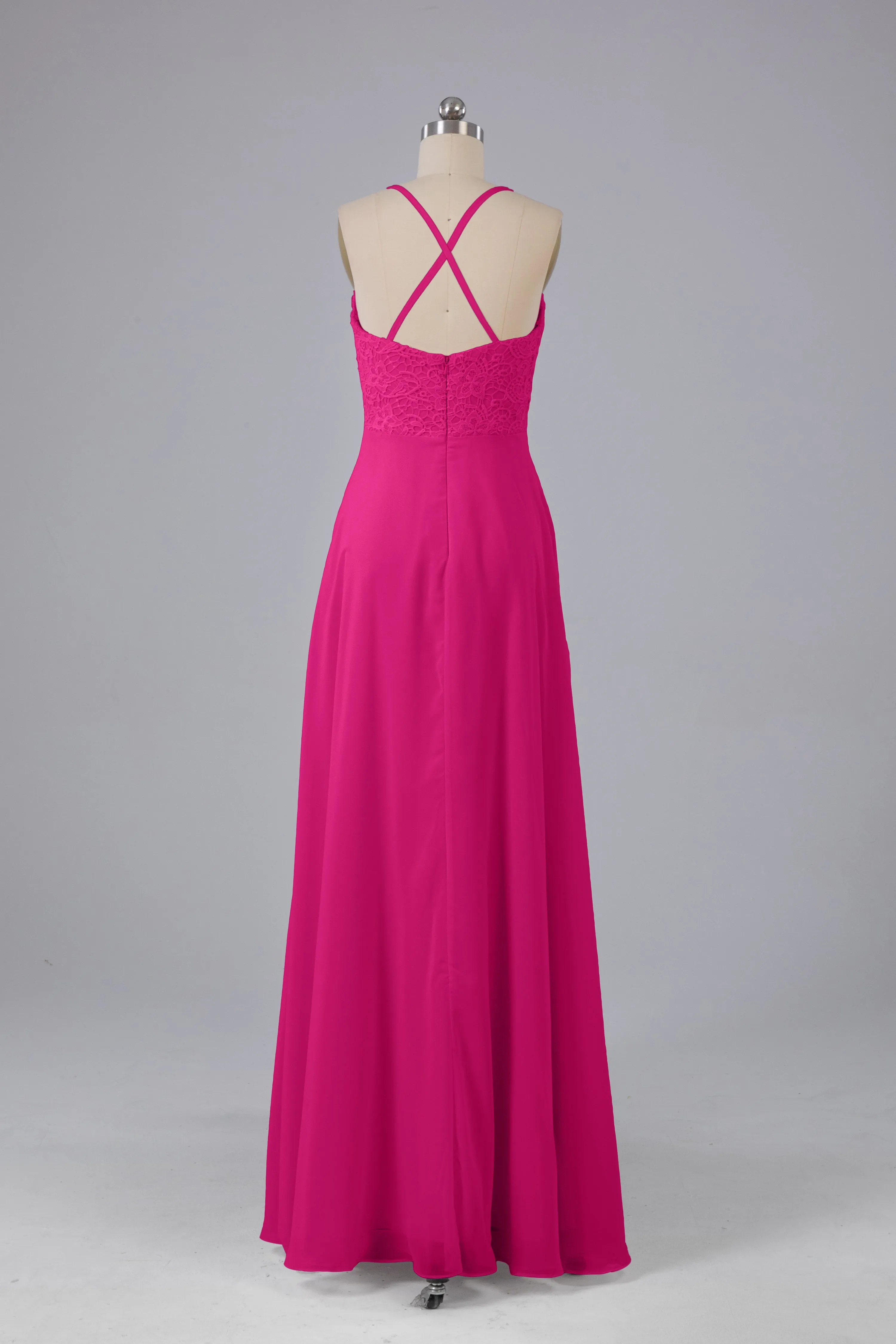 Backless Spaghetti Straps Lace Bridesmaid Dresses