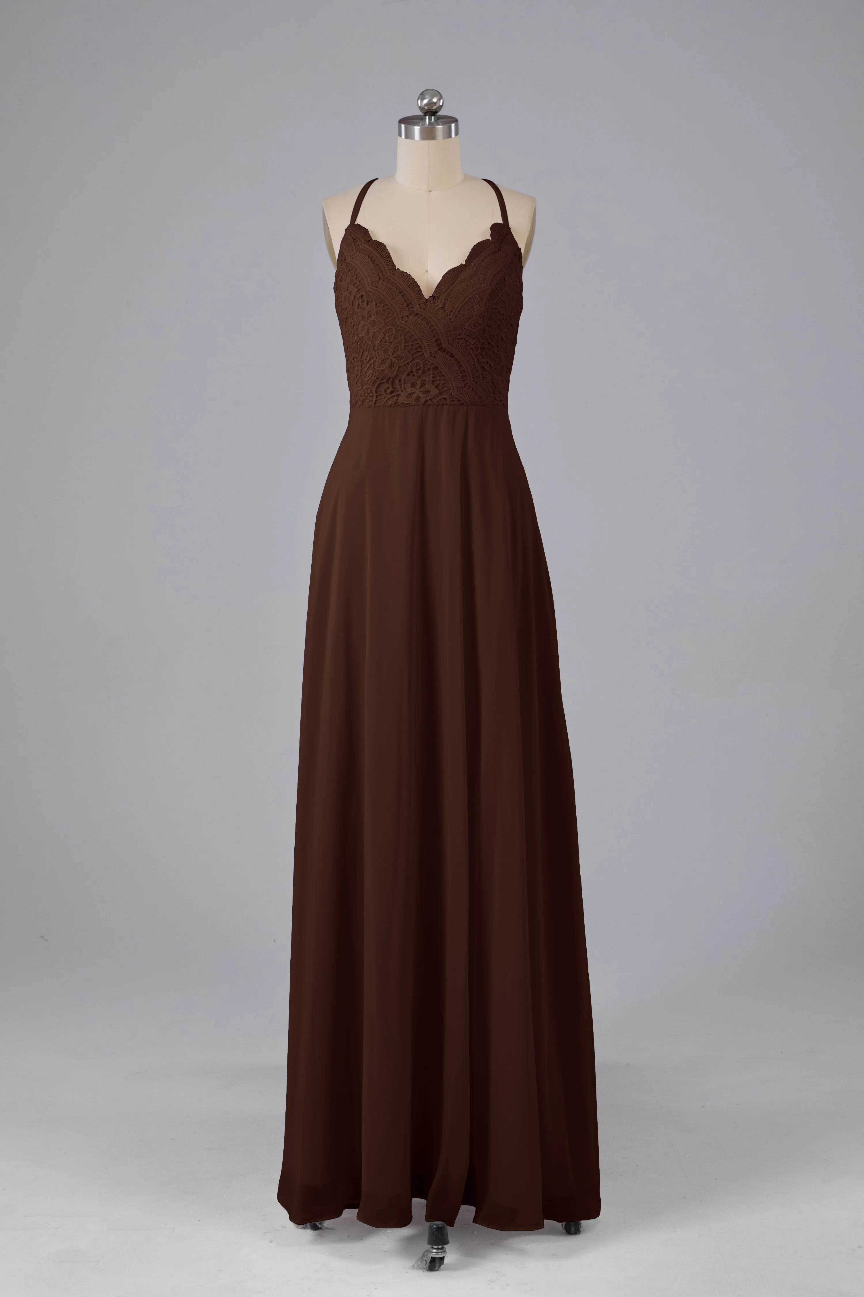 Backless Spaghetti Straps Lace Bridesmaid Dresses