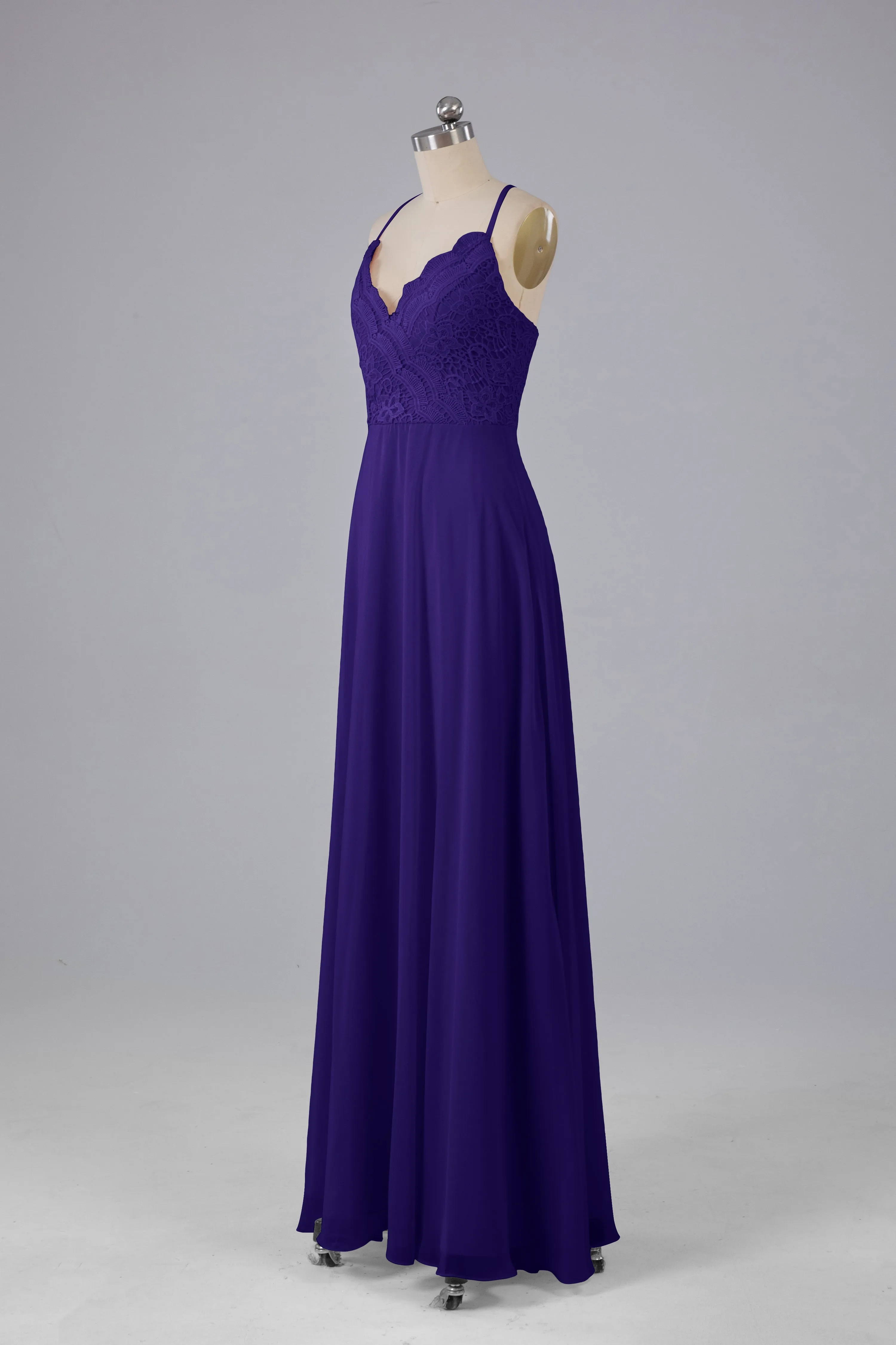 Backless Spaghetti Straps Lace Bridesmaid Dresses
