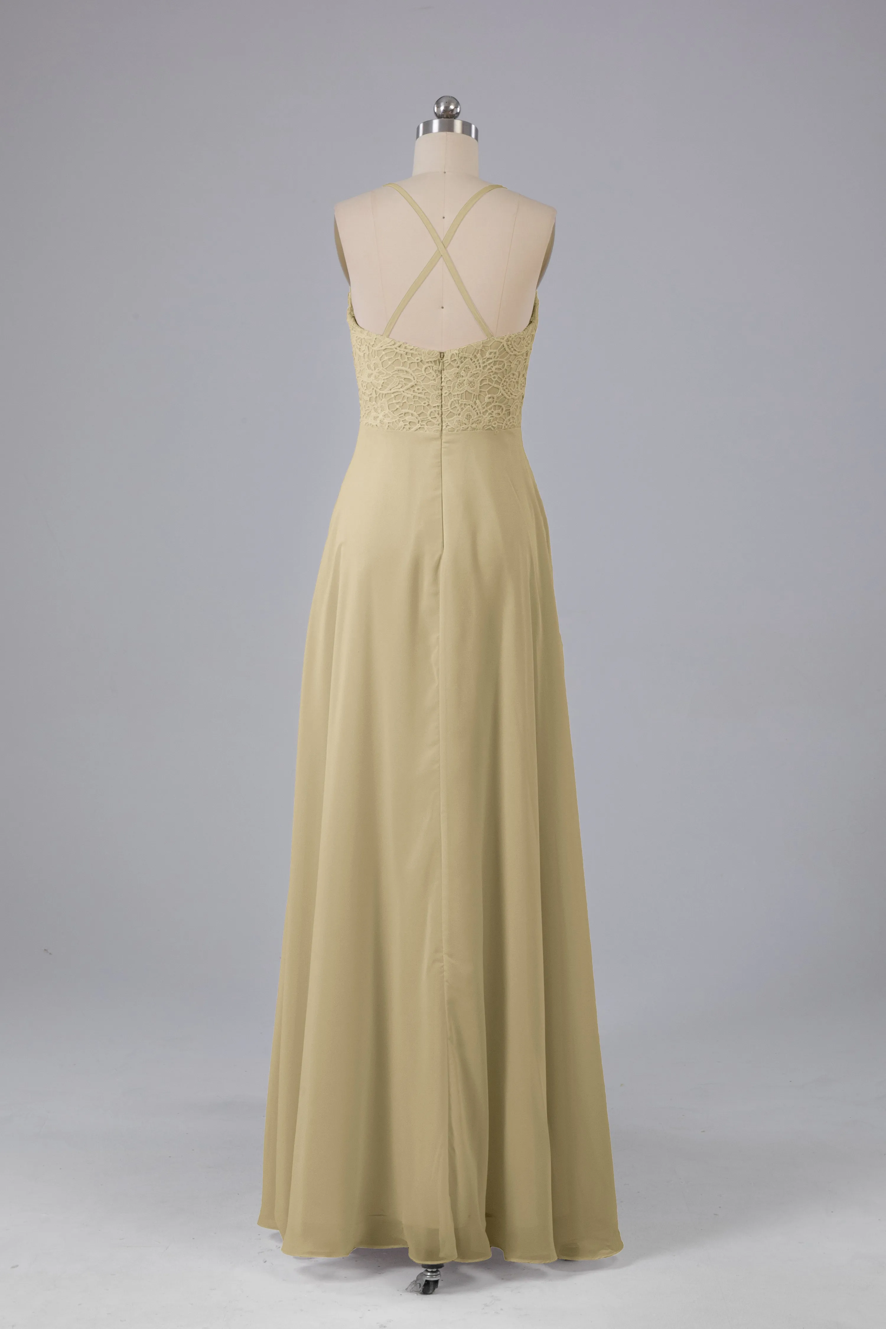 Backless Spaghetti Straps Lace Bridesmaid Dresses