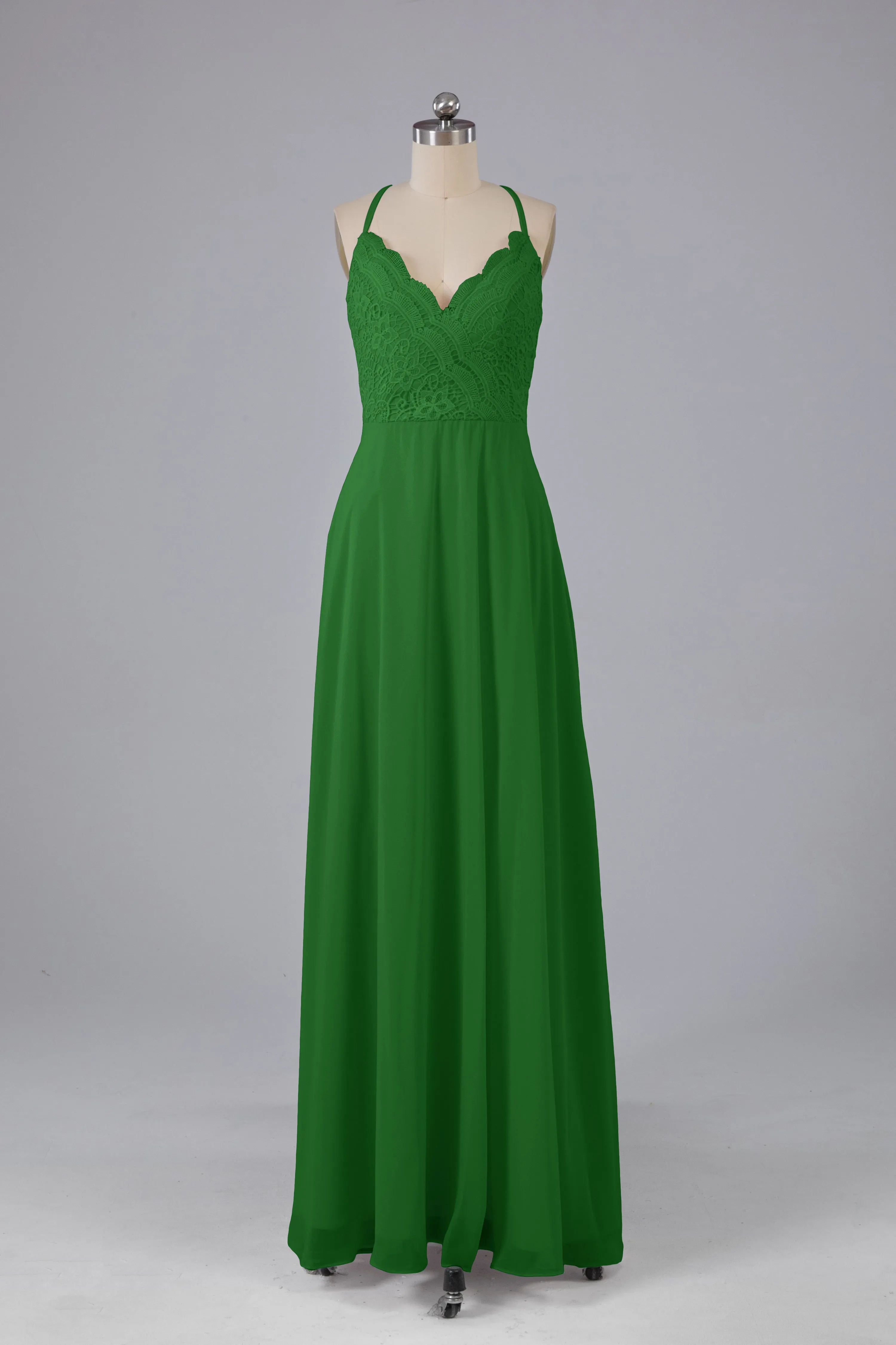 Backless Spaghetti Straps Lace Bridesmaid Dresses
