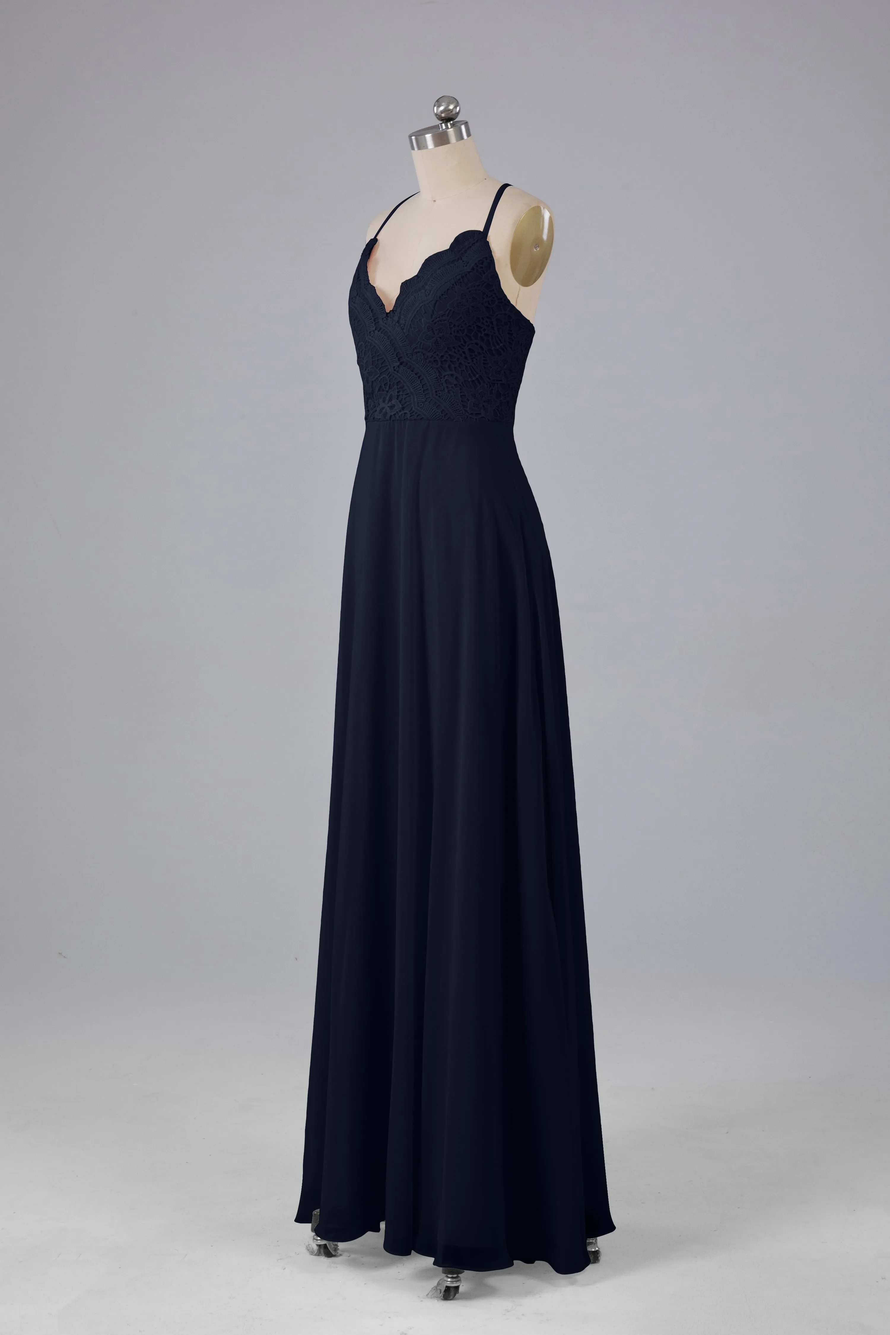 Backless Spaghetti Straps Lace Bridesmaid Dresses