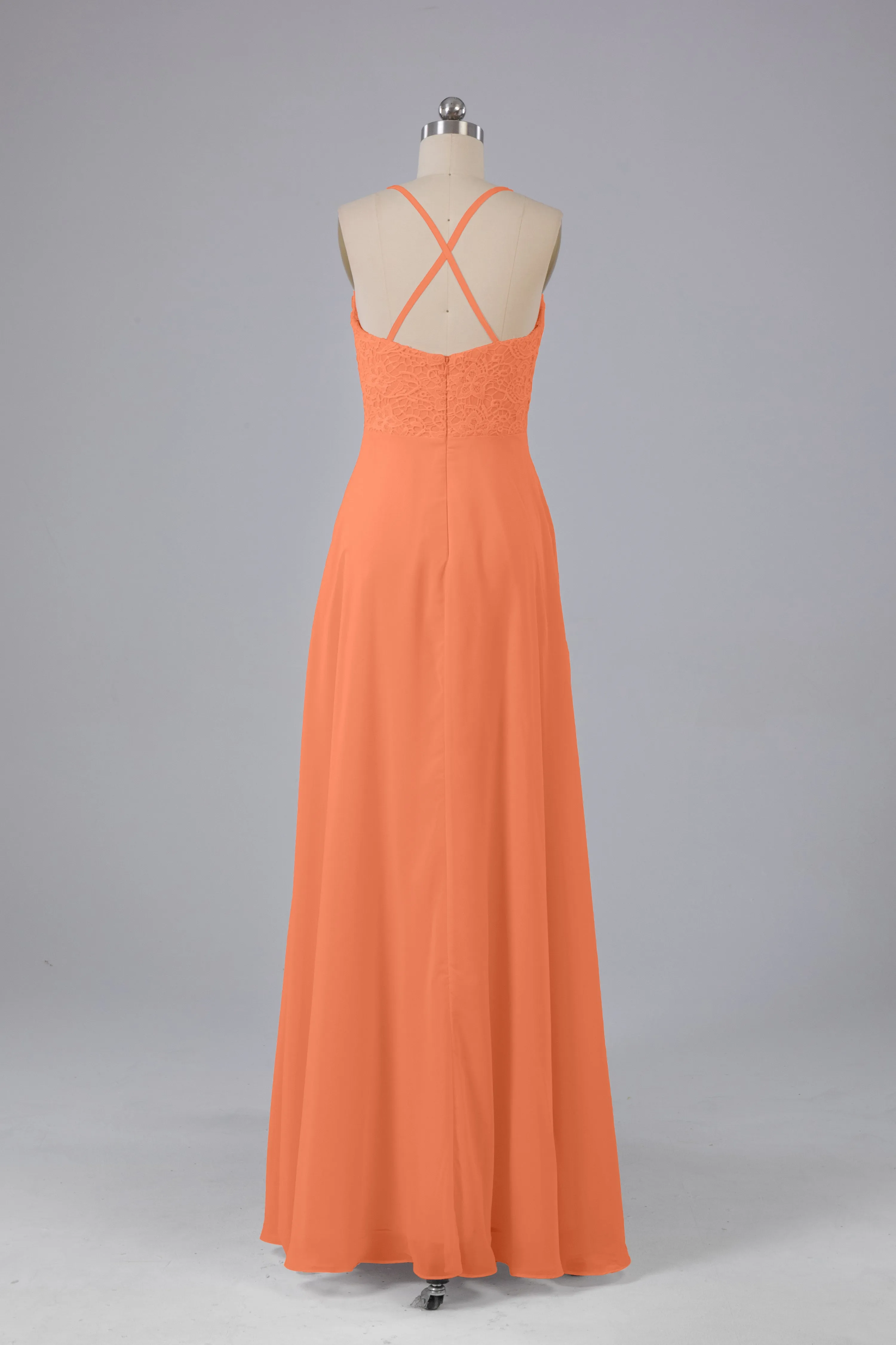 Backless Spaghetti Straps Lace Bridesmaid Dresses