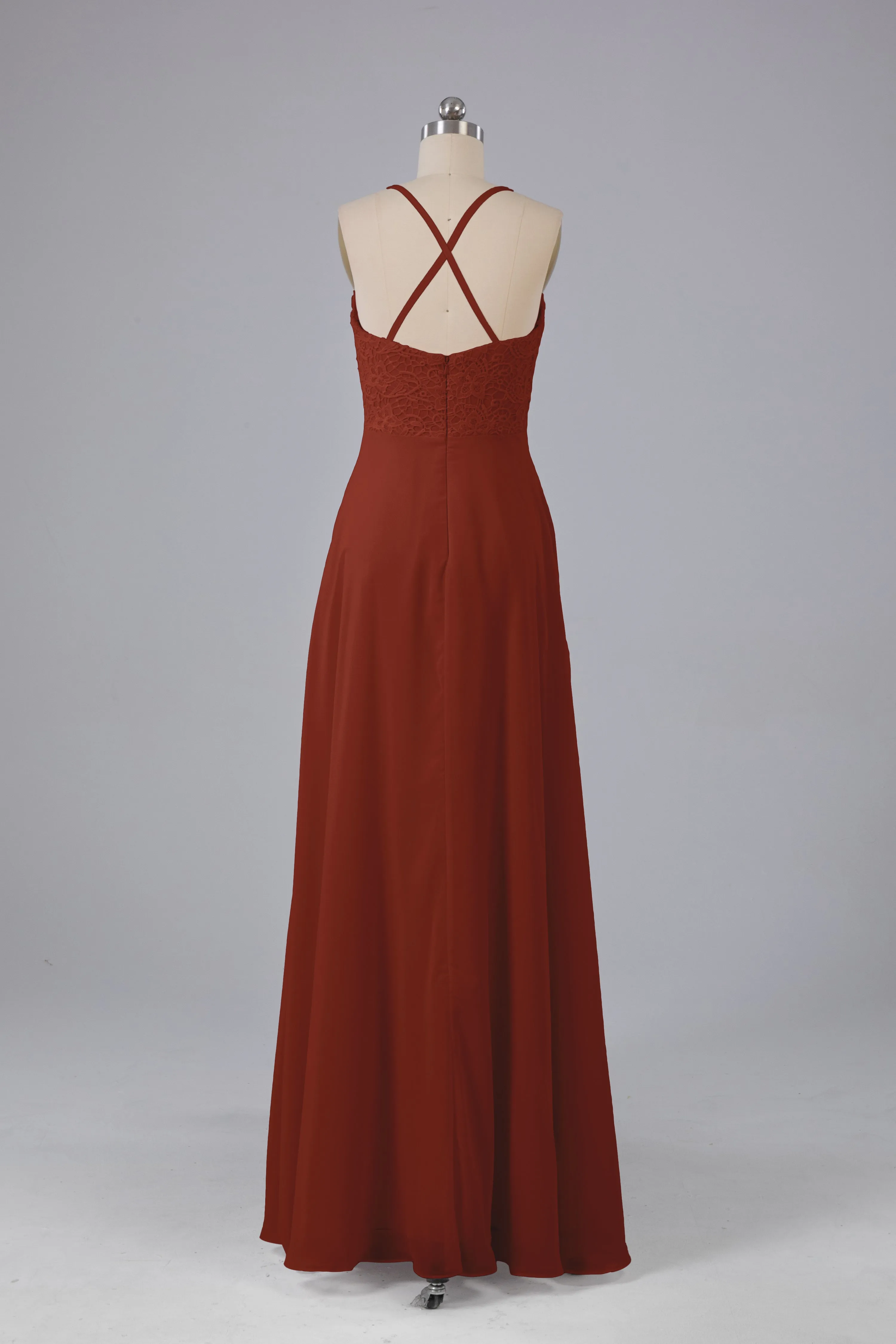Backless Spaghetti Straps Lace Bridesmaid Dresses