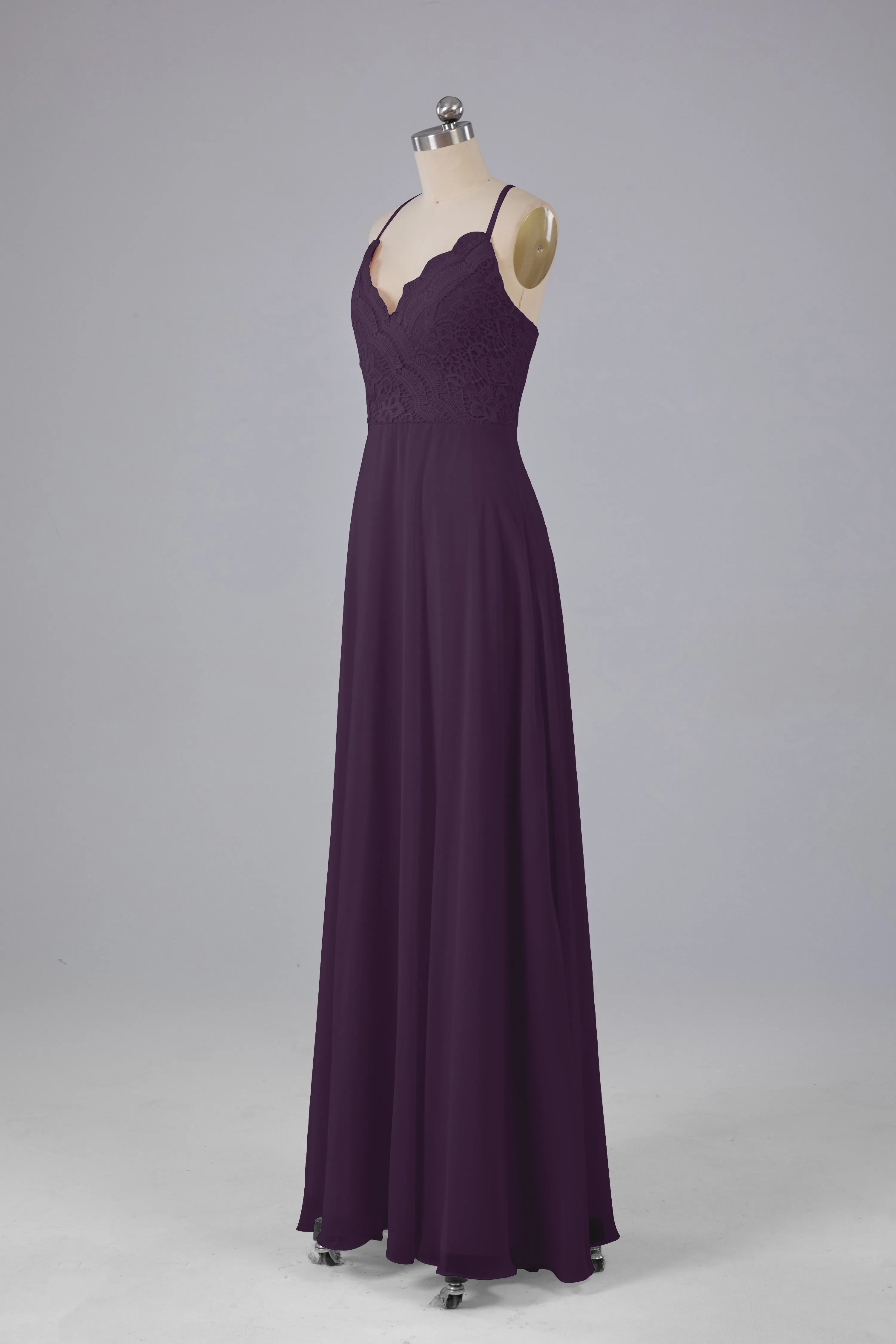Backless Spaghetti Straps Lace Bridesmaid Dresses