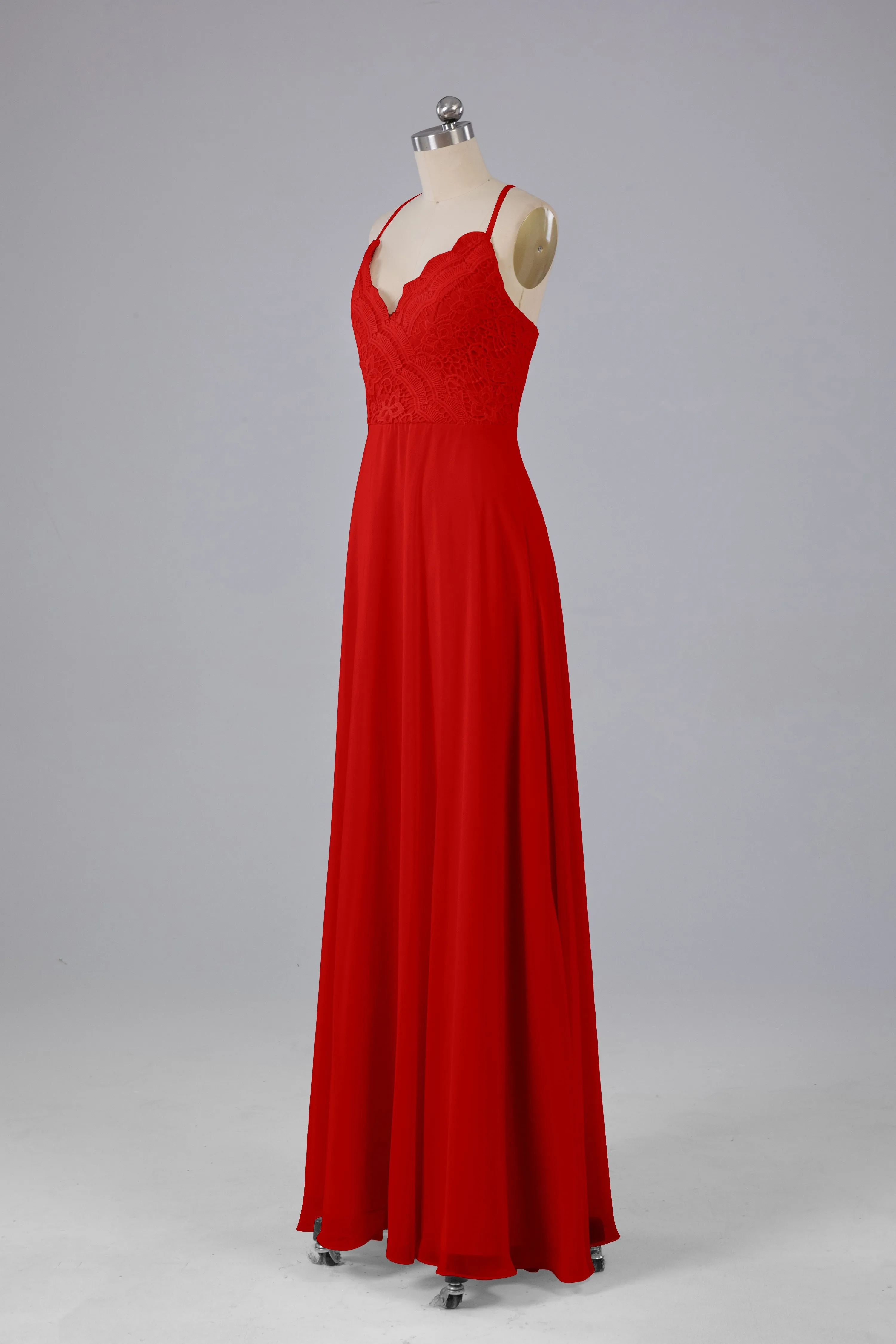 Backless Spaghetti Straps Lace Bridesmaid Dresses