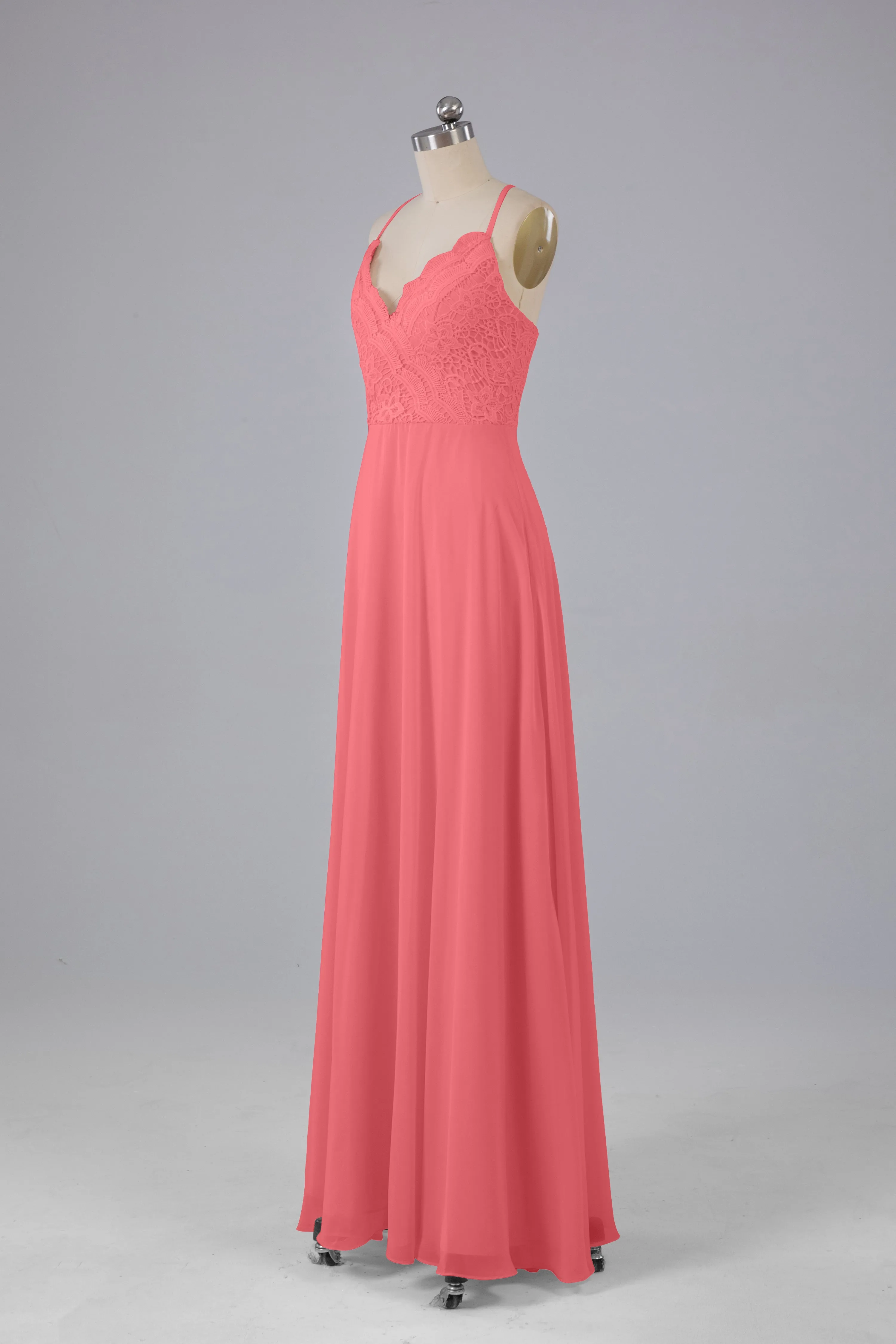Backless Spaghetti Straps Lace Bridesmaid Dresses