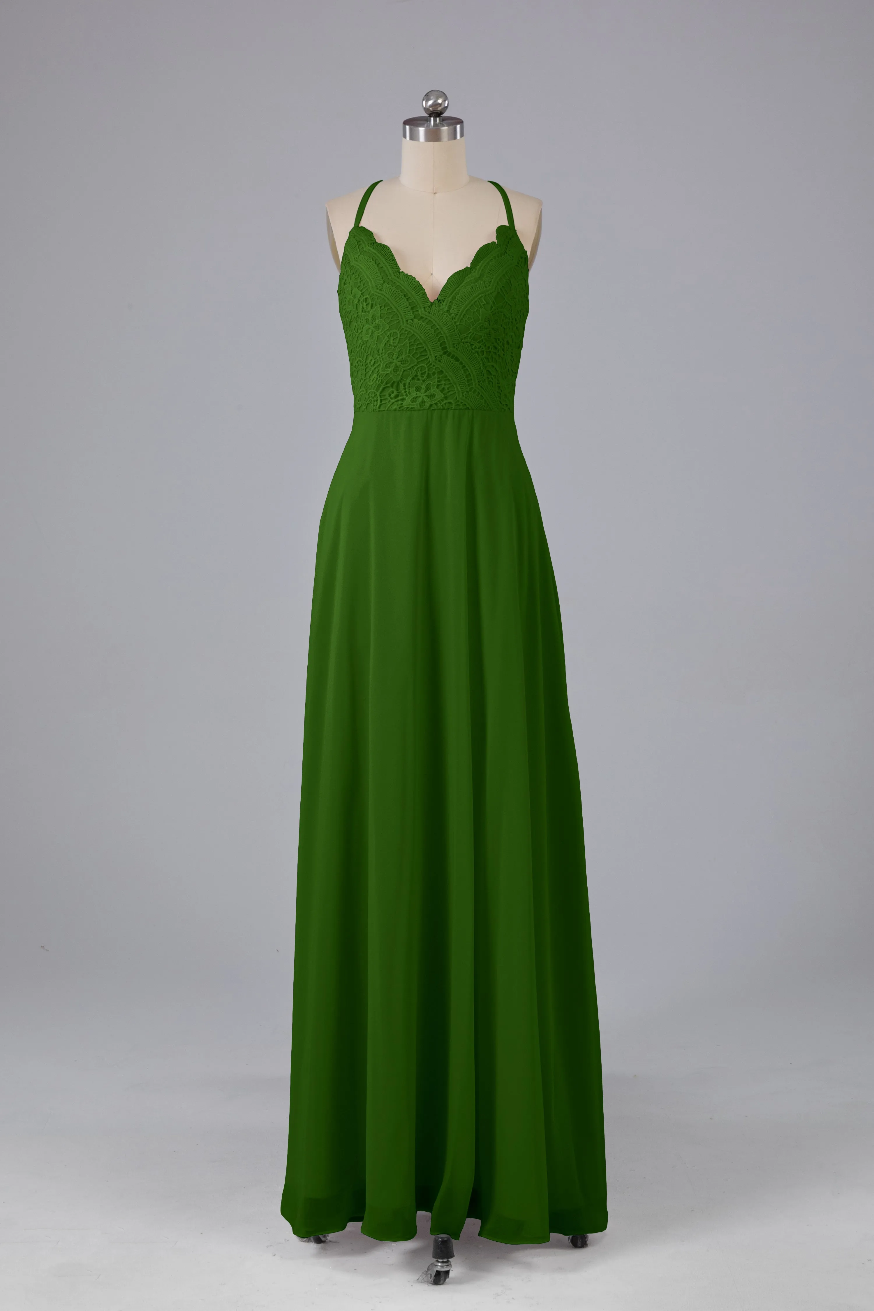 Backless Spaghetti Straps Lace Bridesmaid Dresses