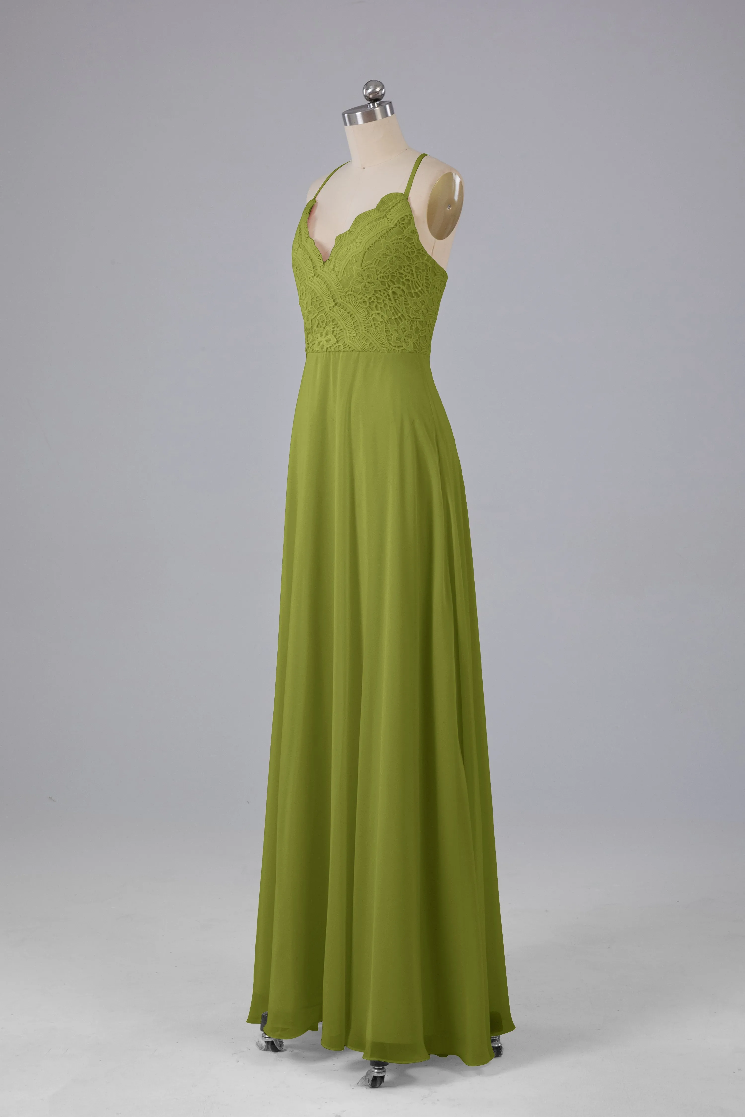 Backless Spaghetti Straps Lace Bridesmaid Dresses