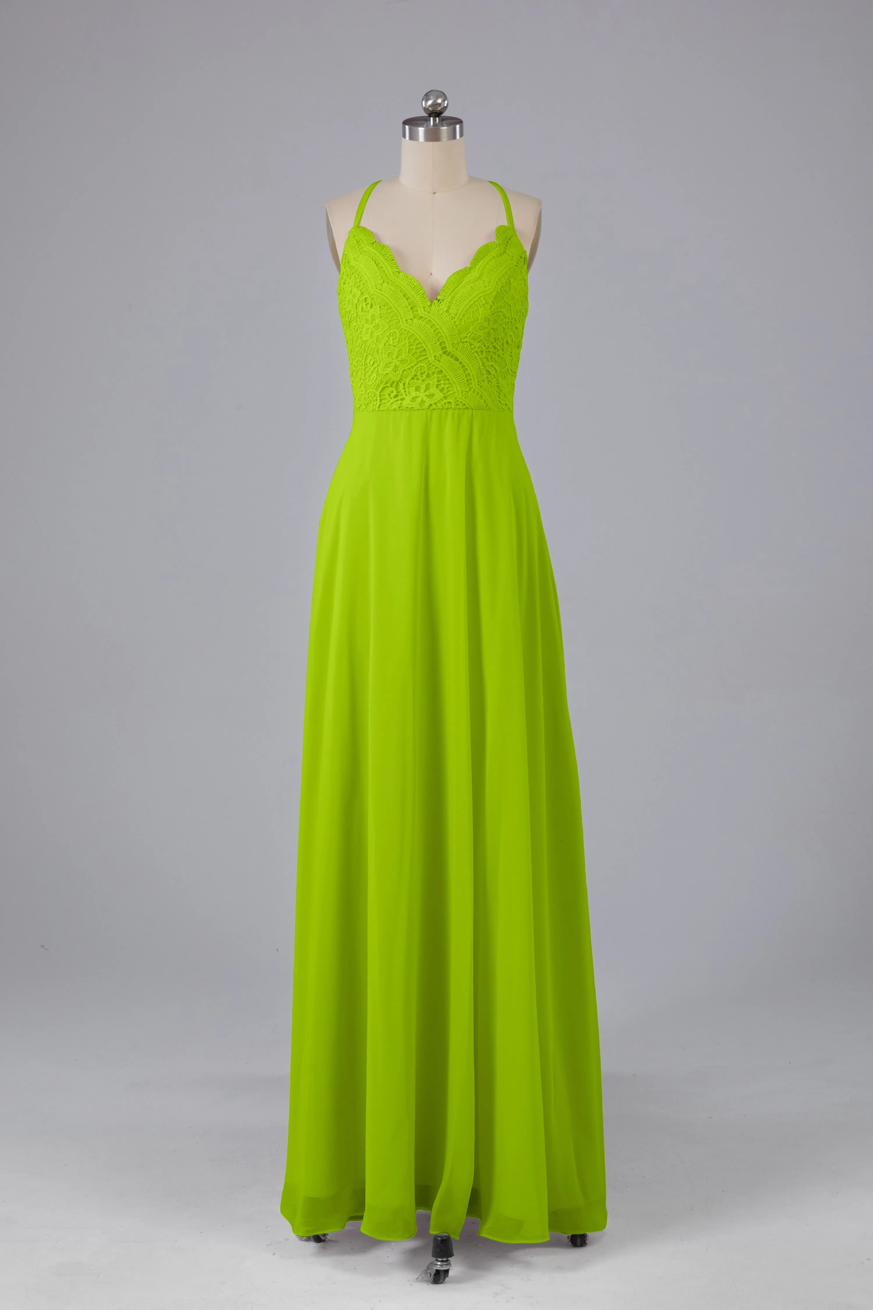 Backless Spaghetti Straps Lace Bridesmaid Dresses