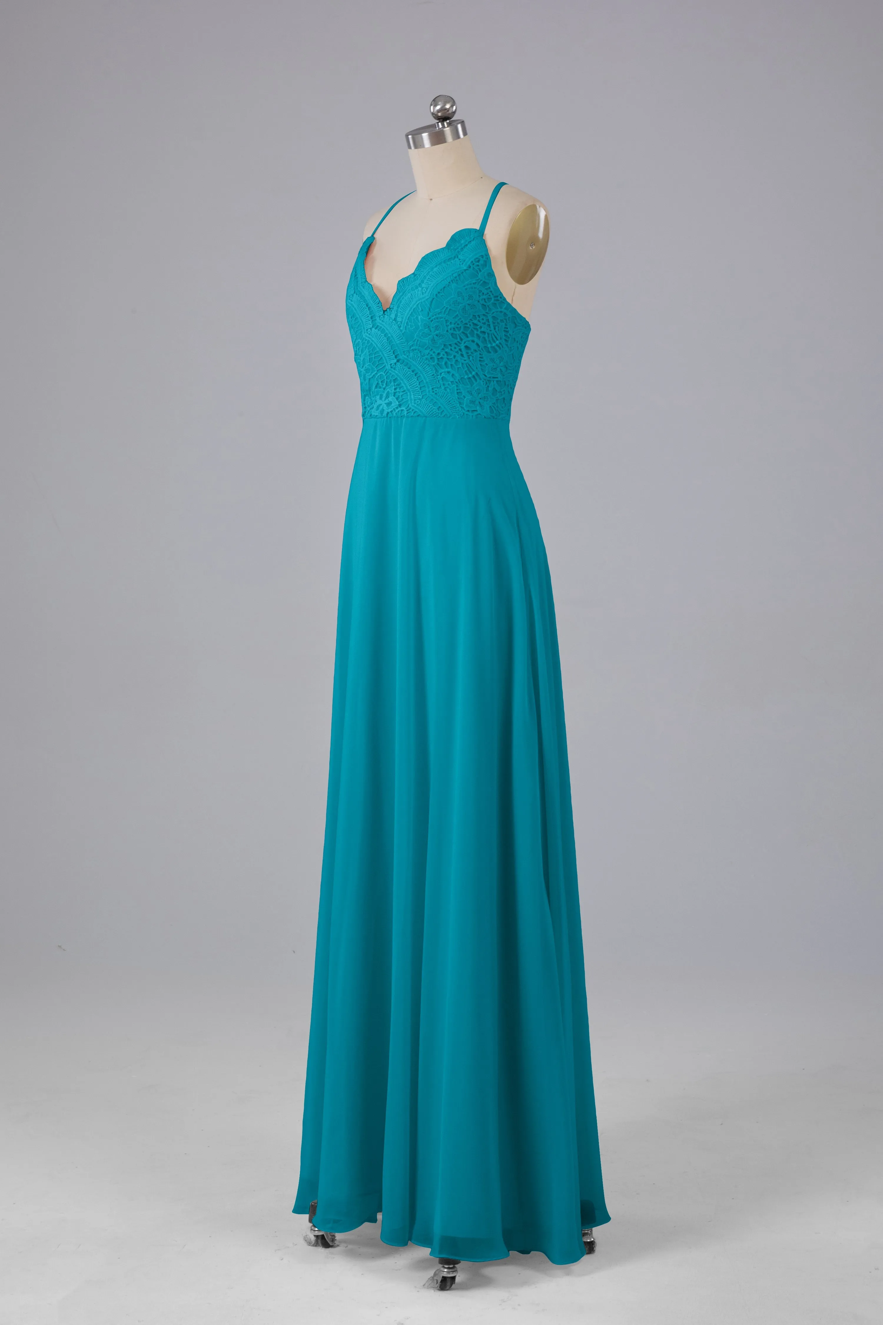 Backless Spaghetti Straps Lace Bridesmaid Dresses