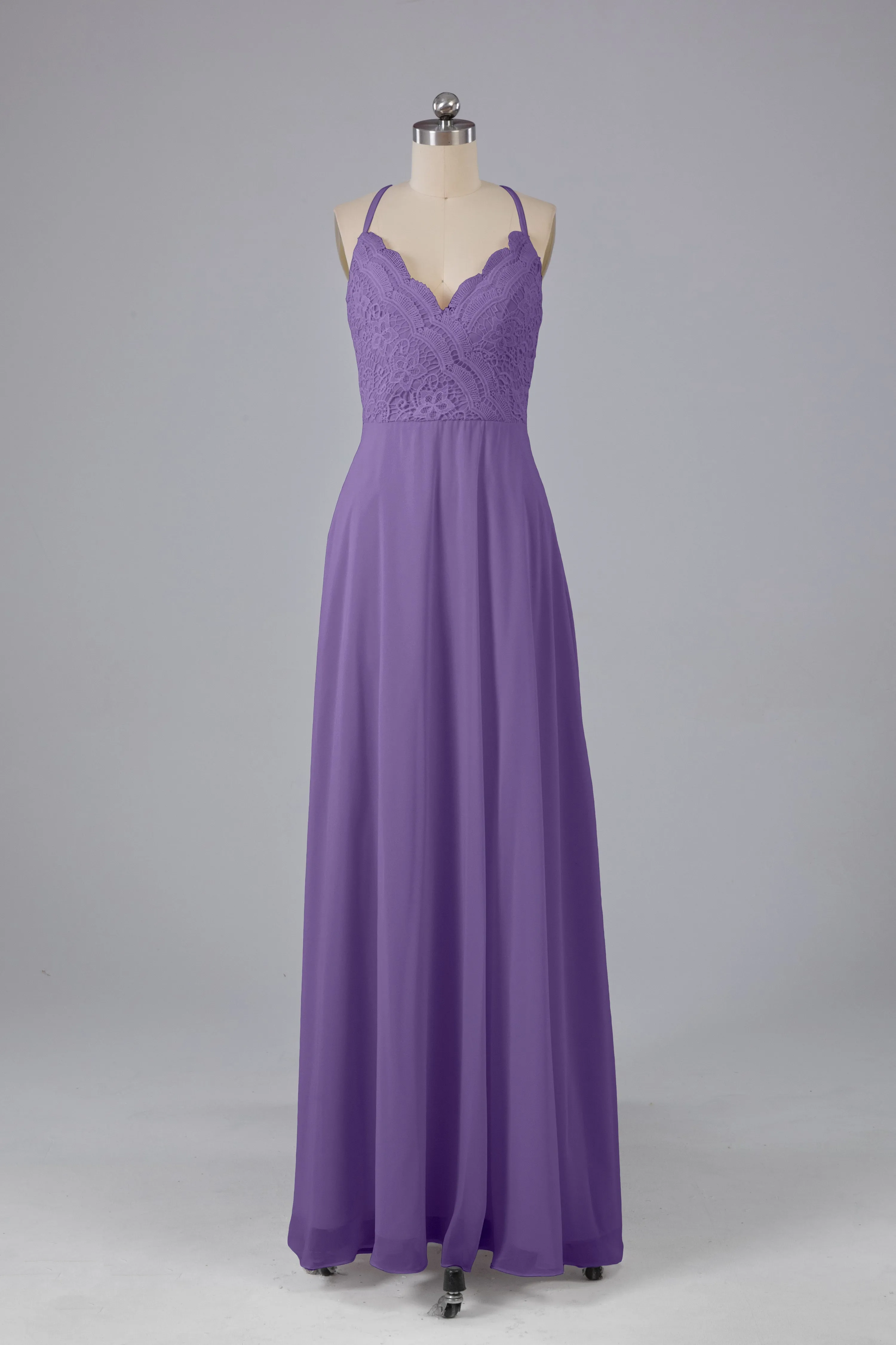 Backless Spaghetti Straps Lace Bridesmaid Dresses
