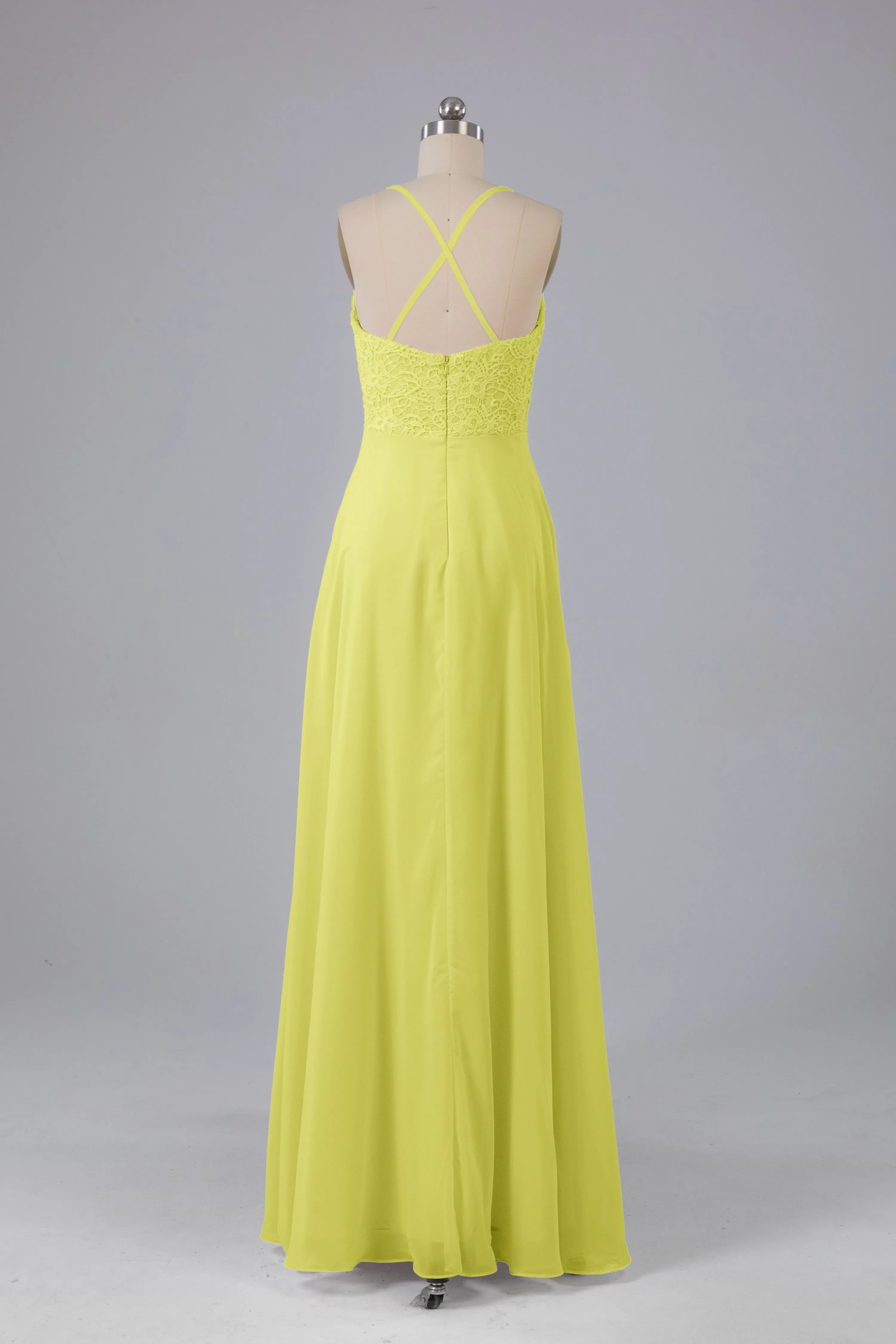 Backless Spaghetti Straps Lace Bridesmaid Dresses