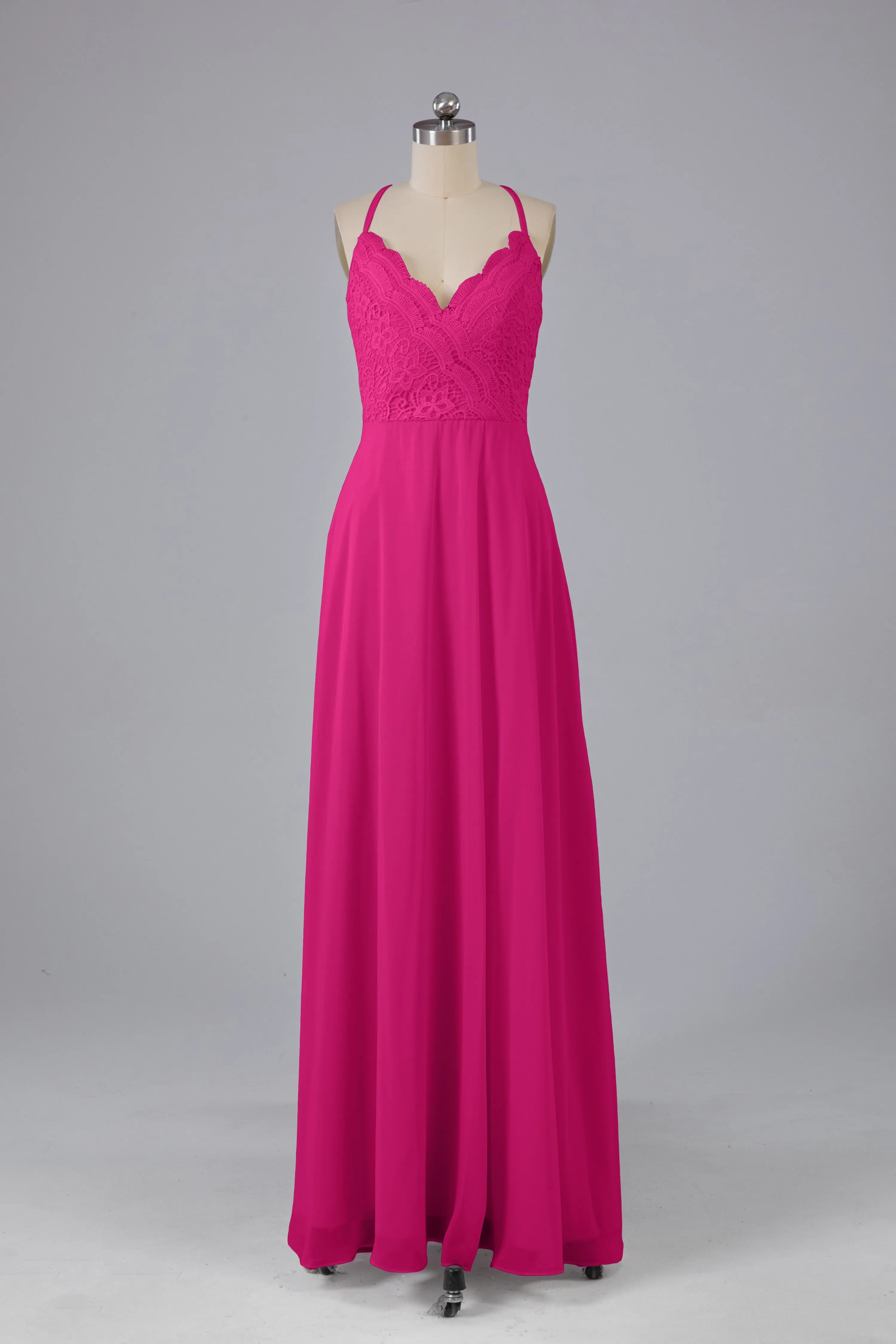 Backless Spaghetti Straps Lace Bridesmaid Dresses