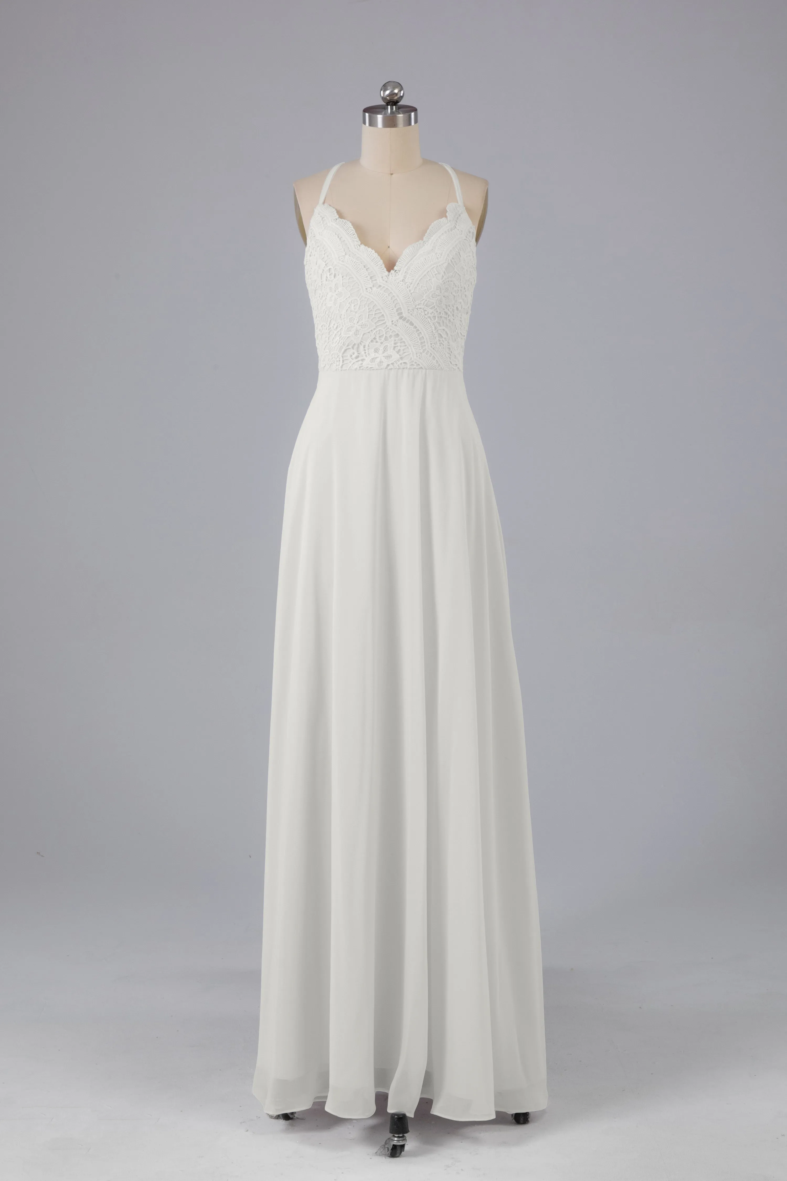 Backless Spaghetti Straps Lace Bridesmaid Dresses