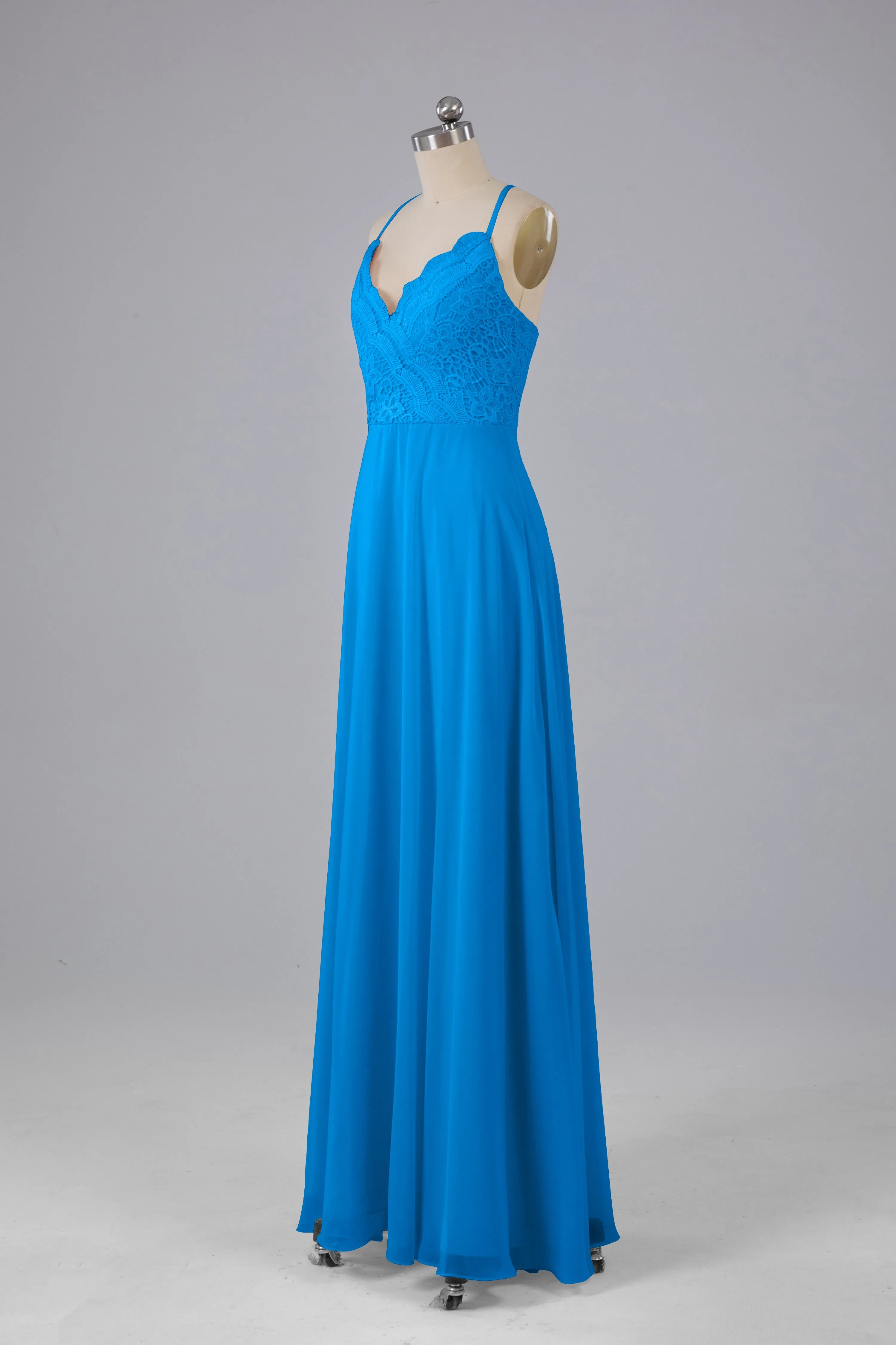 Backless Spaghetti Straps Lace Bridesmaid Dresses