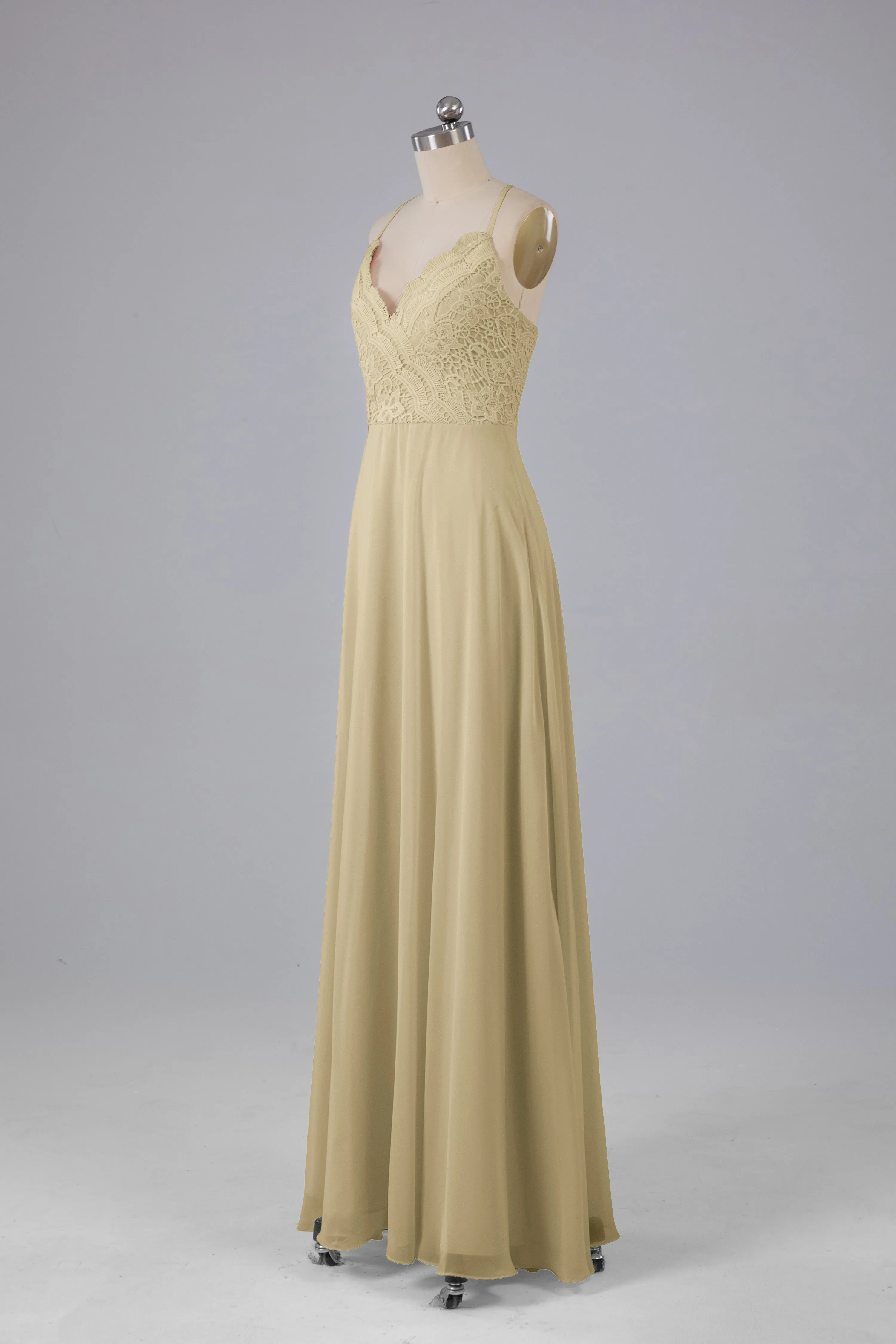 Backless Spaghetti Straps Lace Bridesmaid Dresses