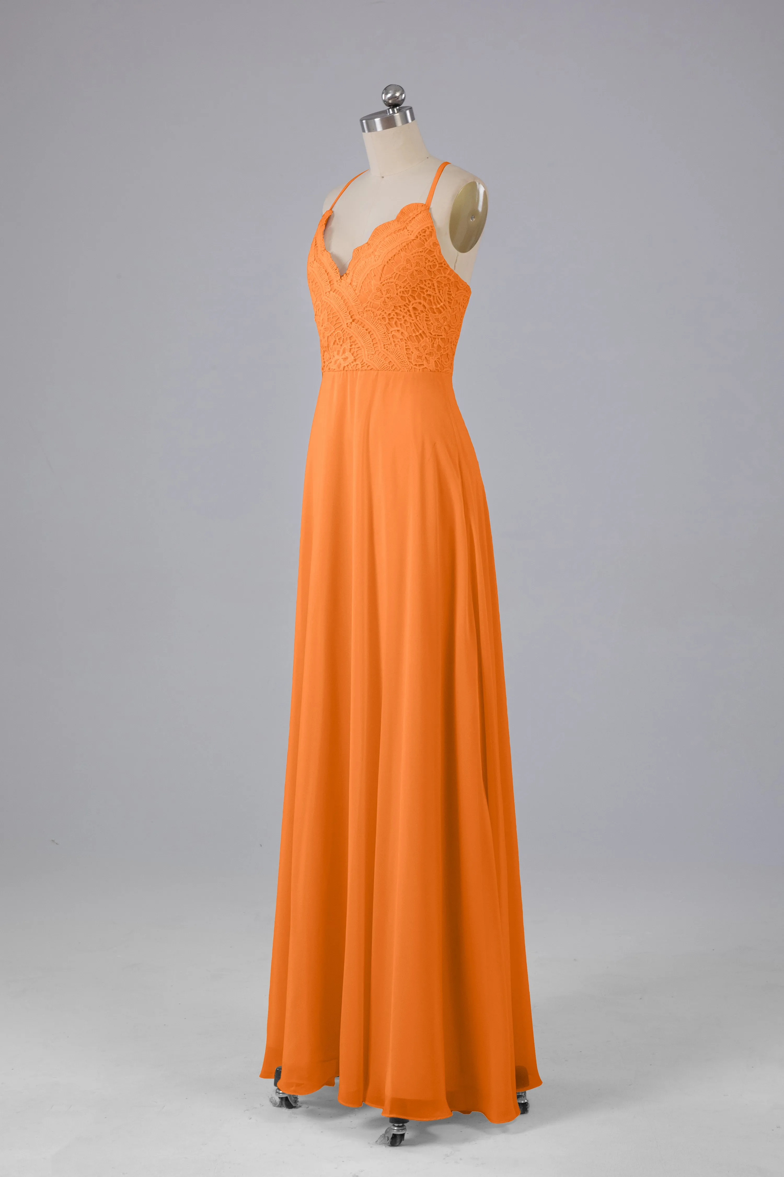 Backless Spaghetti Straps Lace Bridesmaid Dresses