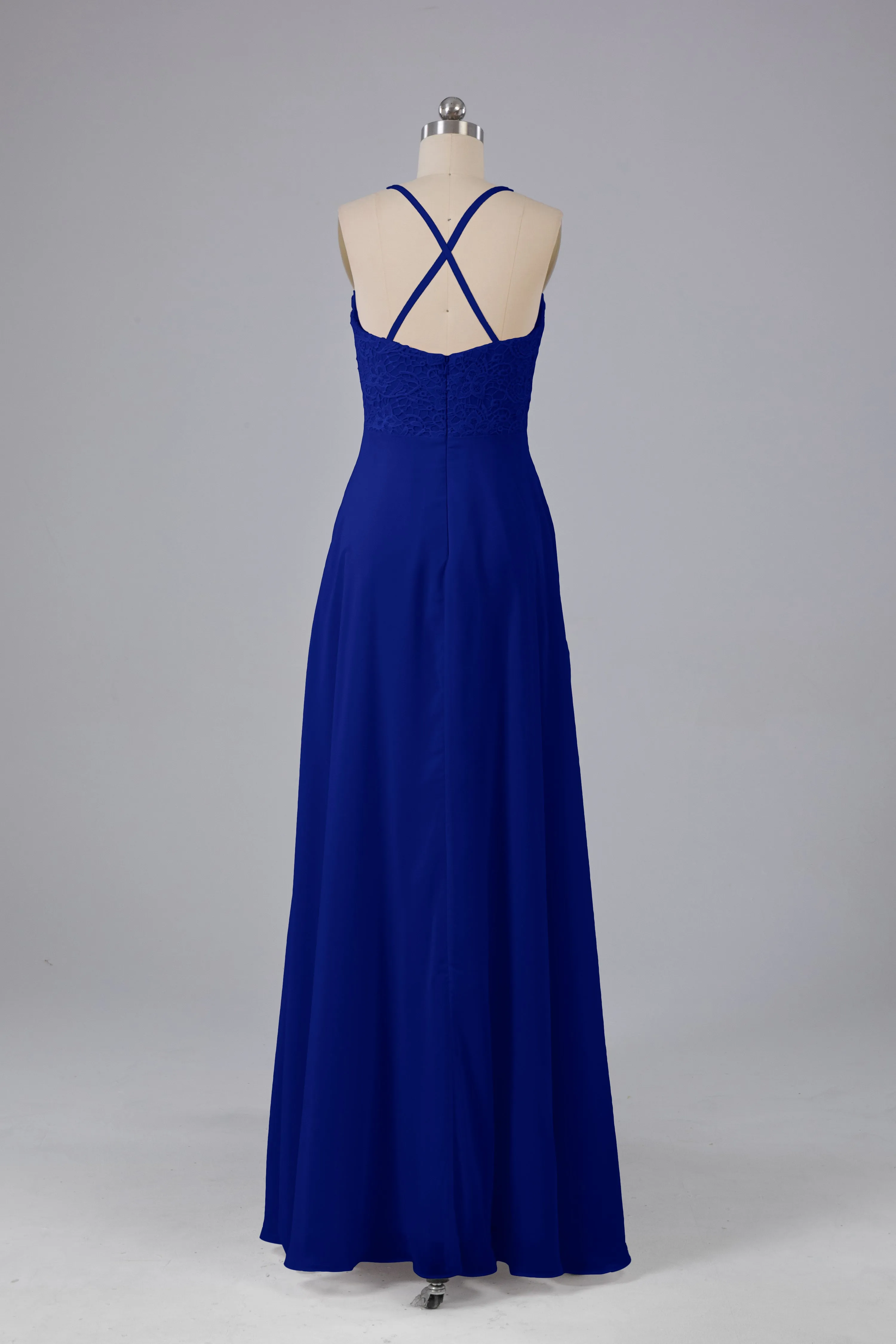 Backless Spaghetti Straps Lace Bridesmaid Dresses